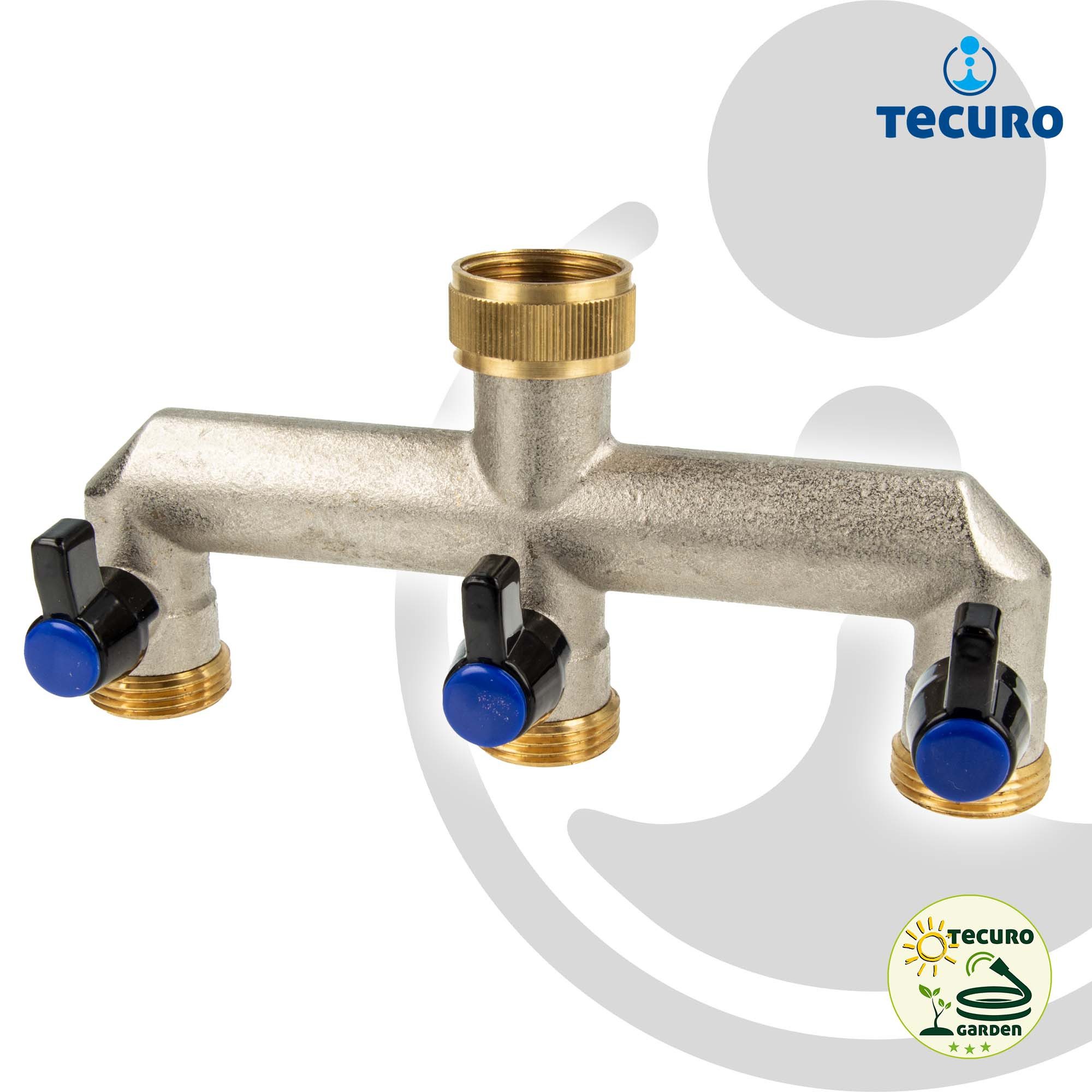 tecuro Bewässerungssystem 3-Wege Verteilerstück 3/4 Zoll (DN15), einzeln absperrbar