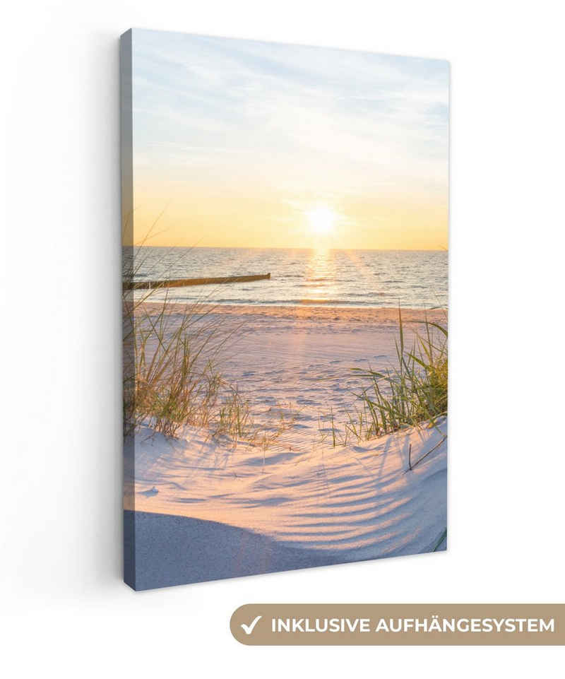 OneMillionCanvasses® Leinwandbild Strand - Sonne - Düne - Gras - Sand - Horizont, (1 St), Leinwandbild fertig bespannt inkl. Zackenaufhänger, Gemälde, 20x30 cm