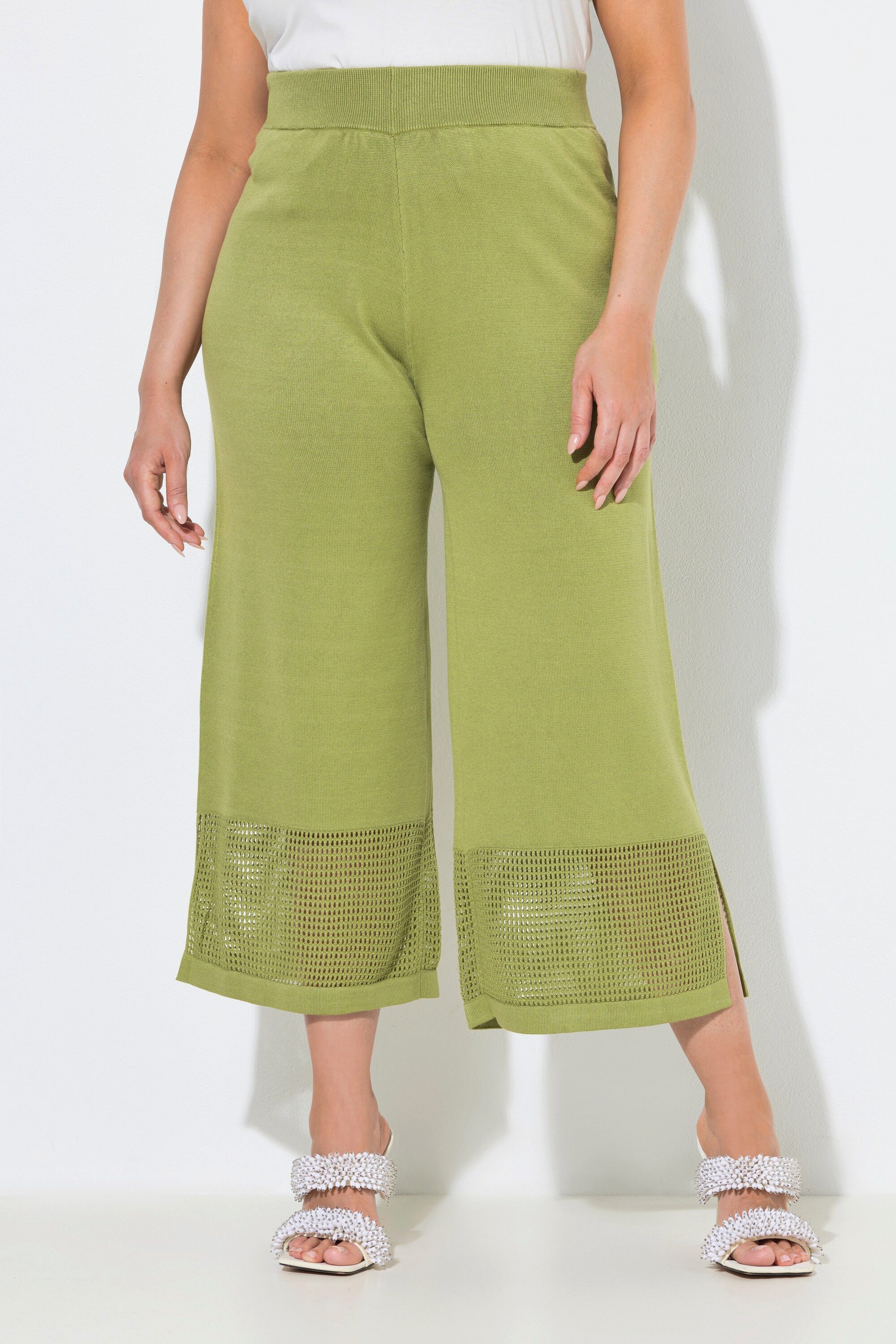 Ulla Popken Culotte Strickhose Lochstrick-Streifen weites Bein