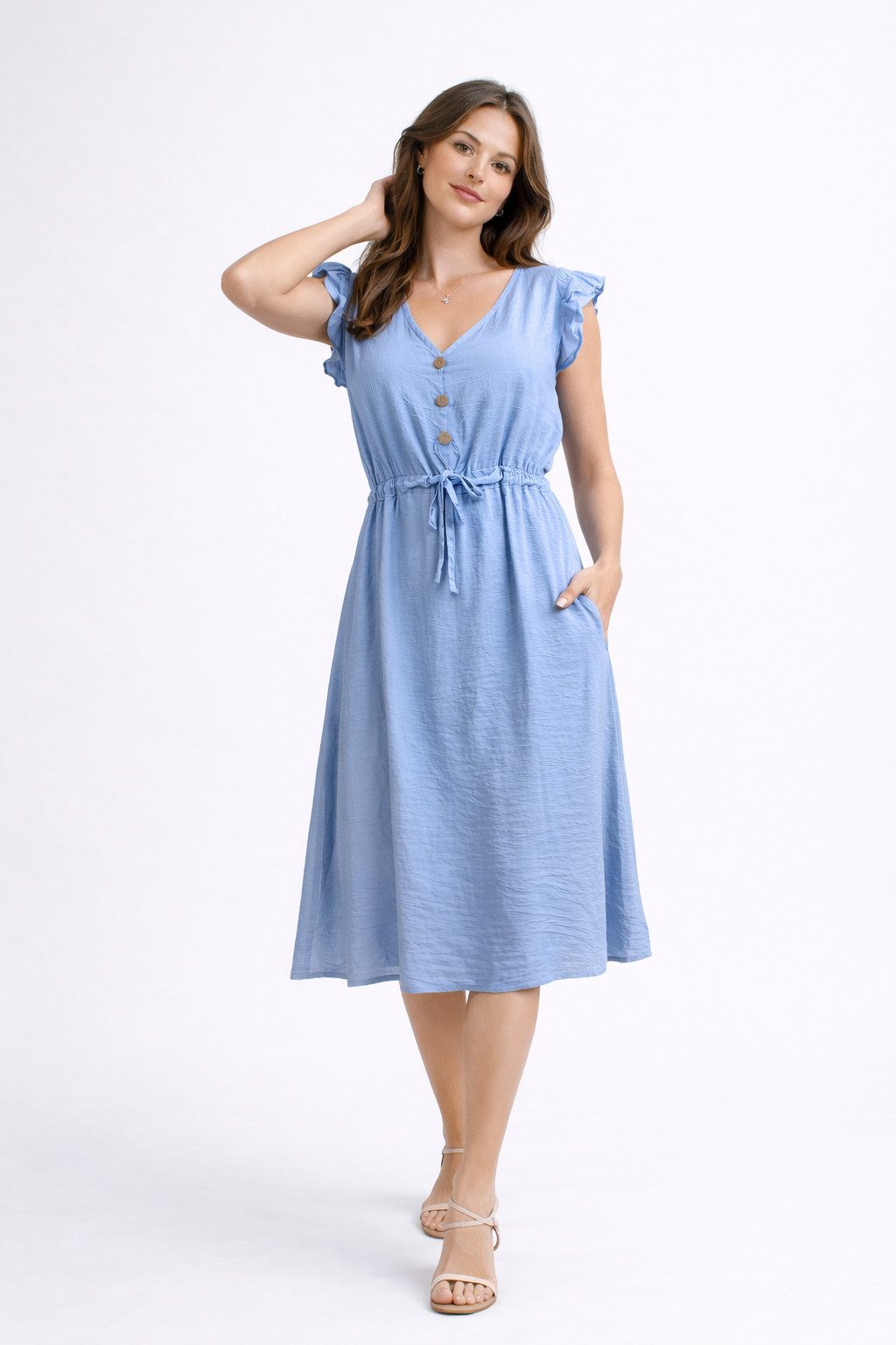 ITALY VIBES Midikleid - Freizeitkleid - sommerliches Kleid Damen - Midikleid - mit Bindegürt ONE SIZE / passend für Größe XS - L