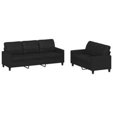 vidaXL Sofa 2-tlg. Sofagarnitur mit Kissen Schwarz Kunstleder