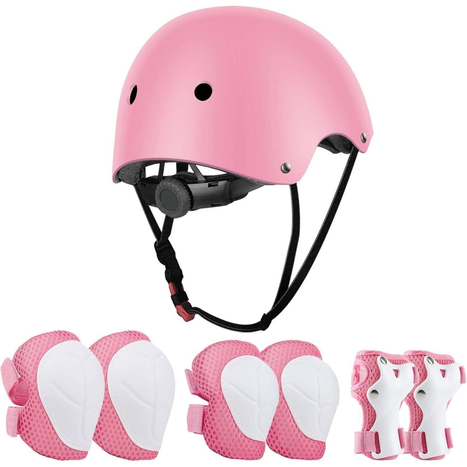 LuxusKollektion Protektoren-Set Schutzset Kinder 7in1 Helm Protektoren Knieschoner Scooter Rosa