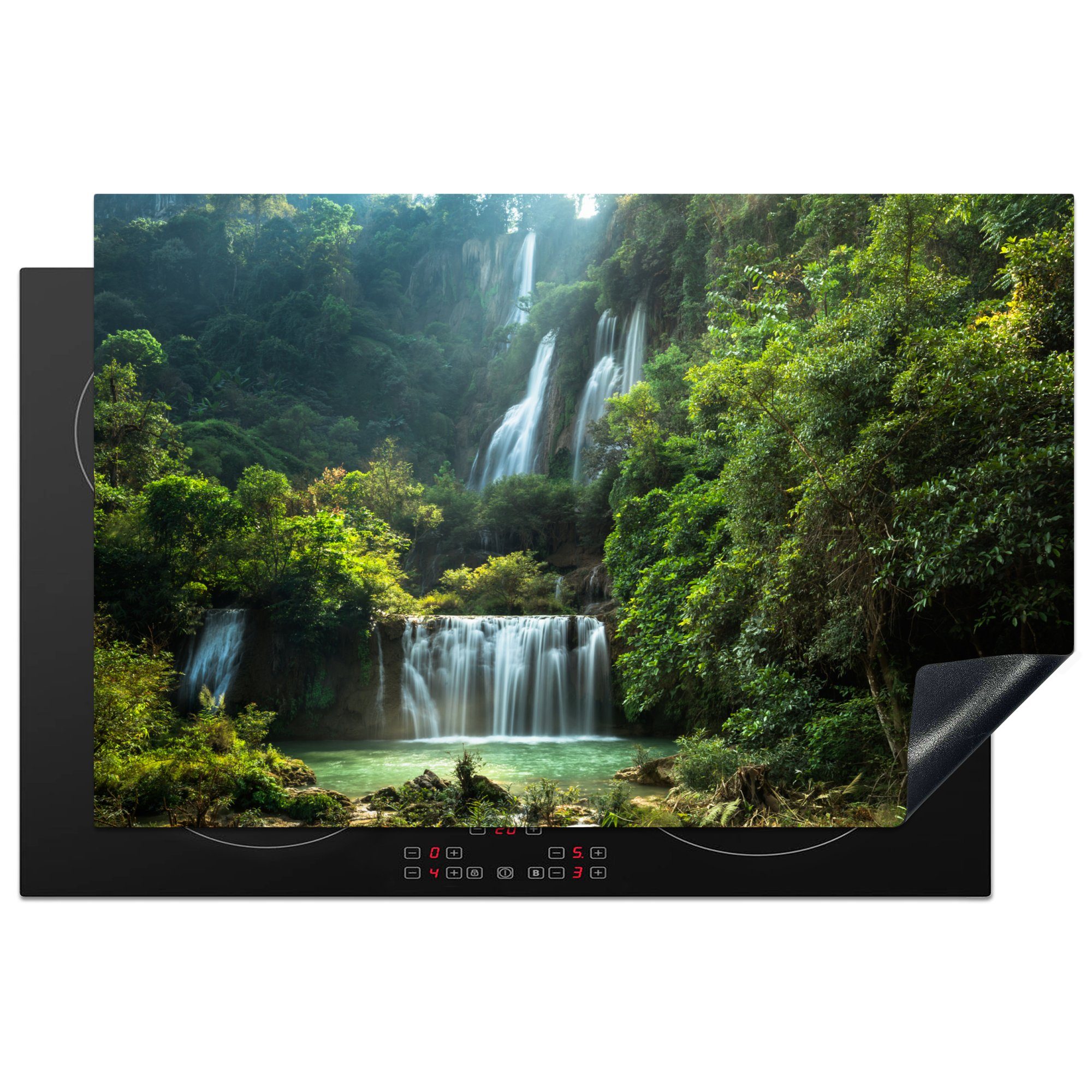 küche, Thailand Vinyl, 81x52 cm, Dschungel, die (1 MuchoWow Wasserfall Ceranfeldabdeckung für - tlg), Induktionskochfeld Herdblende-/Abdeckplatte - Schutz