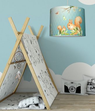 anna wand Pendelleuchte Lampenschirm Friendly Forest mint - Kinderzimmer Lampe Waldtiere, Plug & Shine, LED wechselbar