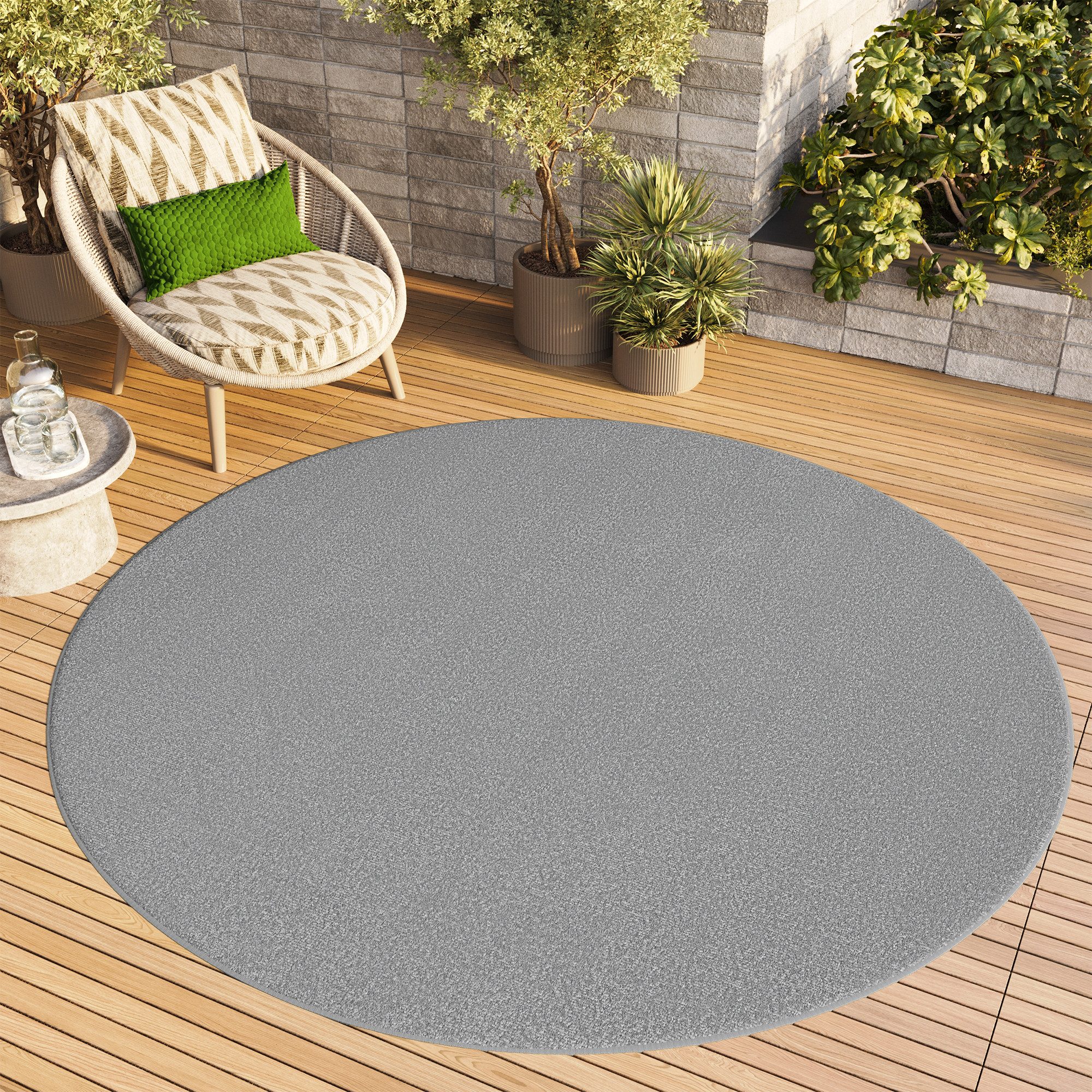 Tapiso Outdoorteppich MONO, rund, Höhe: 6 mm, Kurzflor Indoor Outdoor Einfarbig