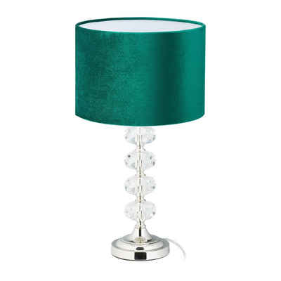 relaxdays Nachttischlampe Tischlampe Kristall und Samt in Grün