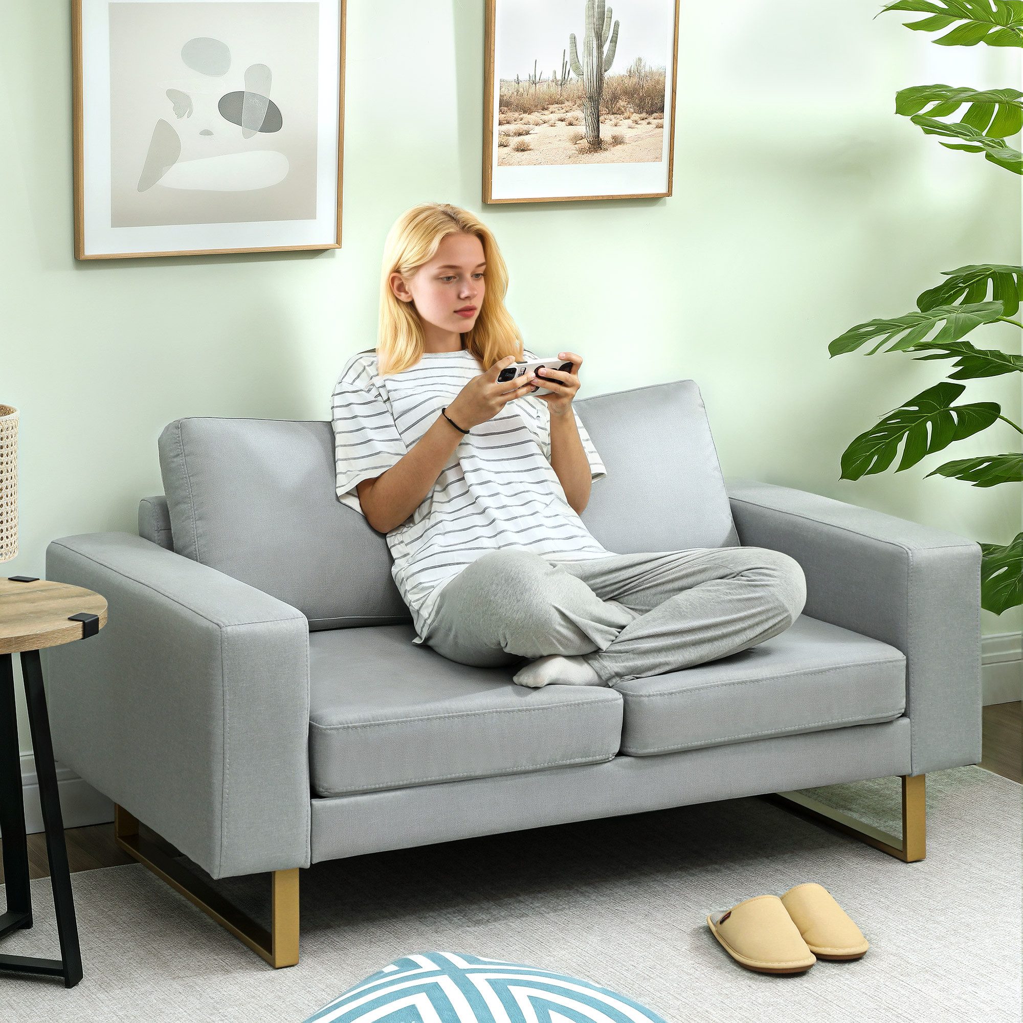 HOMCOM 2-Sitzer Sofa Couch mit Armlehne günstig online kaufen