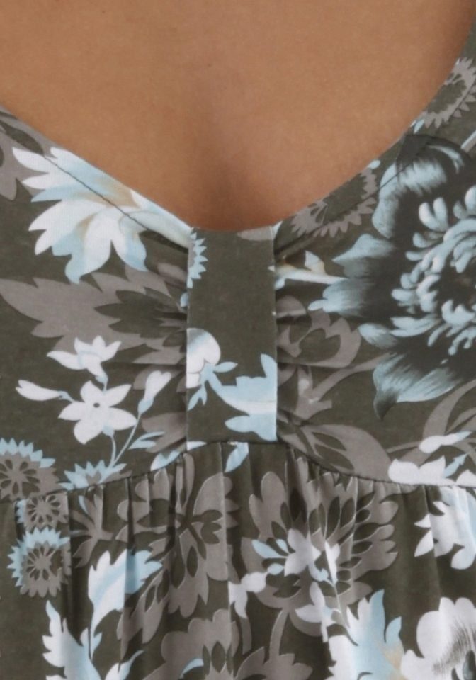 Aniston SELECTED mit olivgrün-taupe-bedruckt Tunika im Brustbereich Raffung