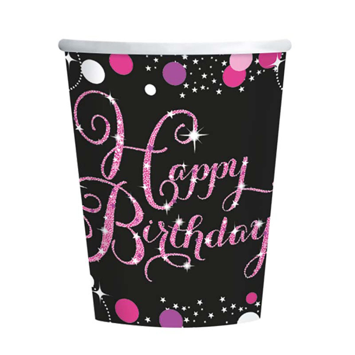 Amscan Einwegbecher Pappbecher Sparkling HB pink 250ml/8Stk., 100% Papier, Pappe