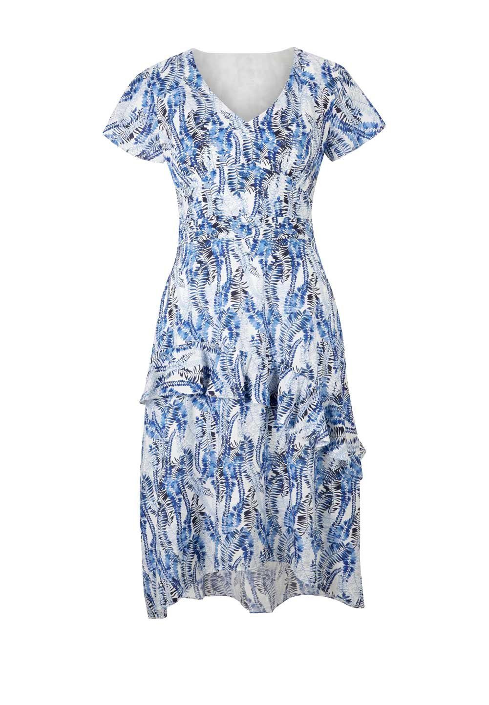 ASHLEY Damen Designer-Seidenkleid weiß-blau Shirtkleid Volants, BROOKE Brooke m. by heine Ashley
