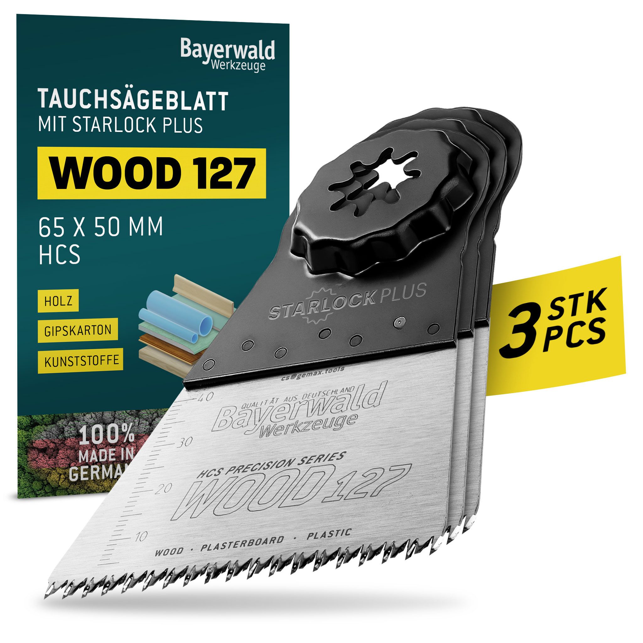 QUALITÄT AUS DEUTSCHLAND Bayerwald Werkzeuge Elektro-Multifunktionswerkzeug 3x Bayerwald SLP HCS Tauchsägeblatt 65x50mm
