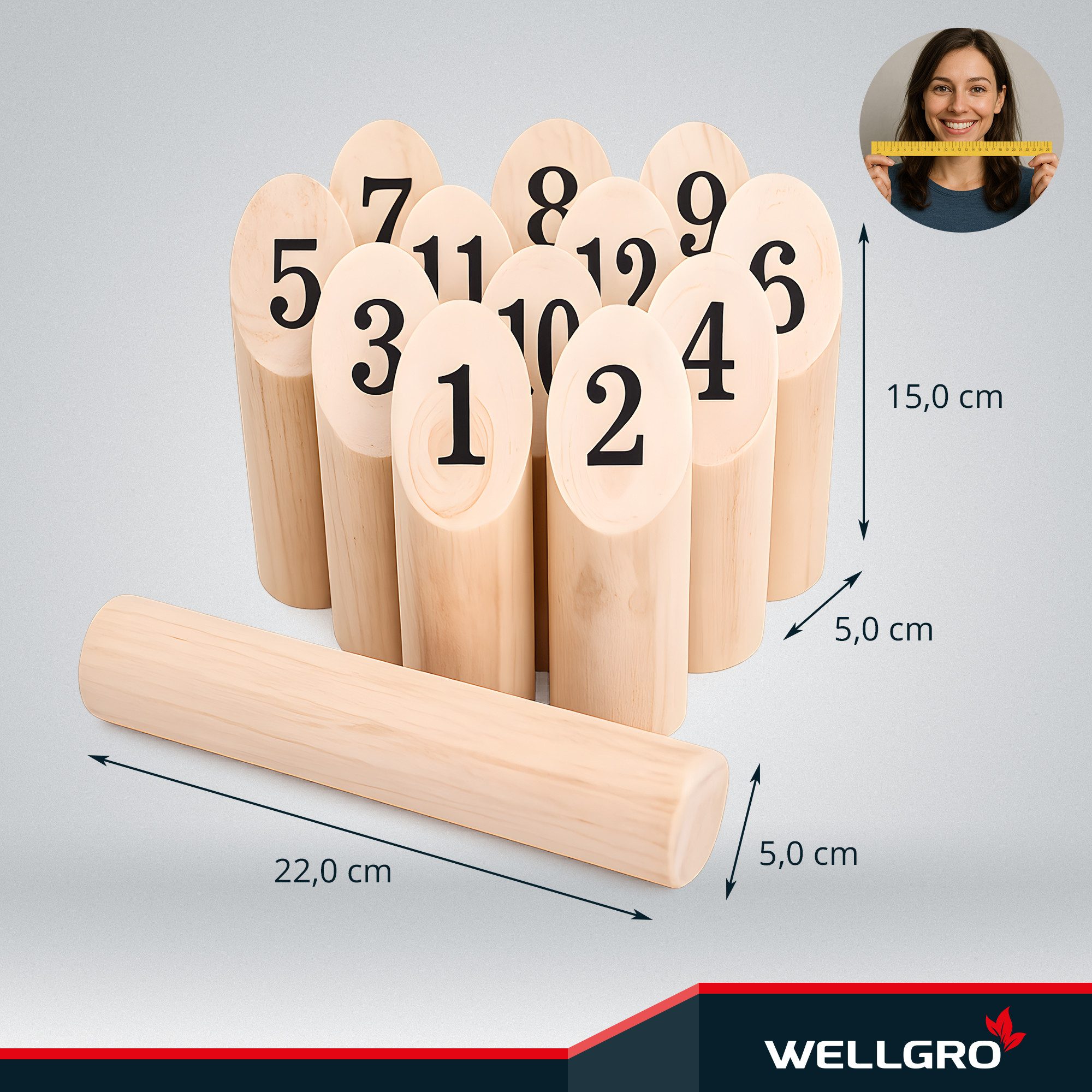 Wellgro Finnisches Wurfspiel Kegelspiel Outdoor Spielbausteine