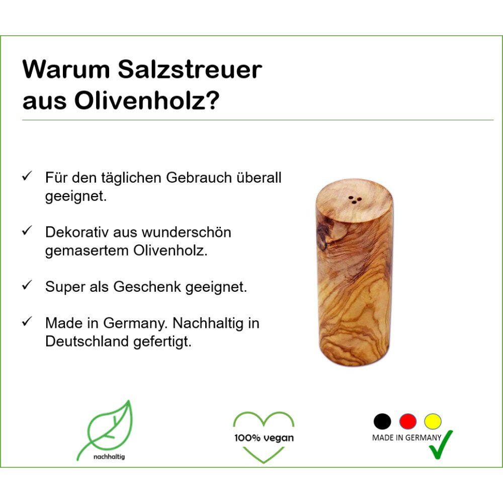 Olivenholz-erleben Salzstreuer TURM aus Olivenholz, einzeln, (1-tlg), antibakterielle Wirkung, nachfüllbar, Lieferung ohne Gewürze