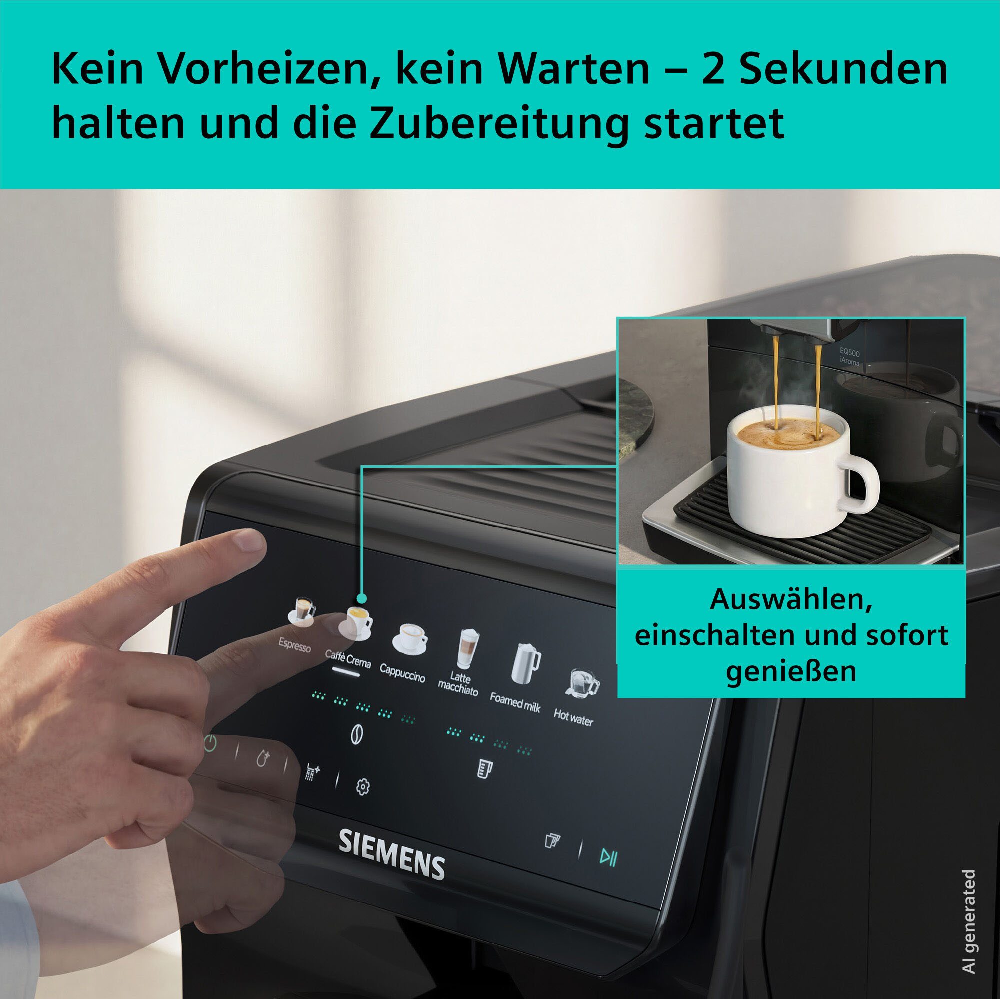 SIEMENS Kaffeevollautomat EQ500 TP551E07, Doppeltassenfunktion, 6 Getränke, einfache Reinigung, mit Milchschlauch, Keramikmahlwerk, entnehmbare Brüheinheit, Schwarz