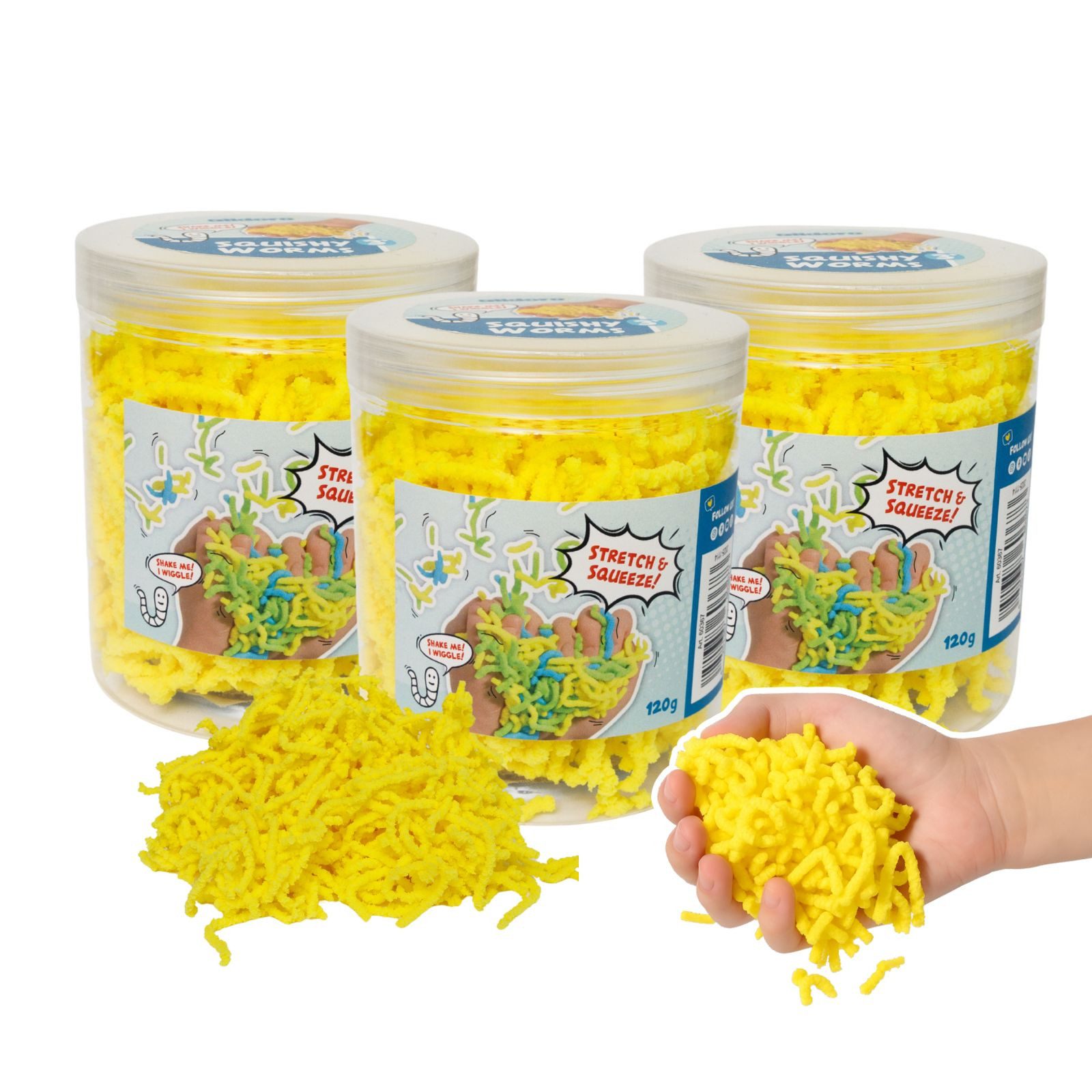 alldoro Fidget-Gadget Squishy Worms, 360g gelbe Fidget-Würmchen, Sensorisches Anti-Stress Spielzeug mit coolem Zappel-Effekt zum Kneten