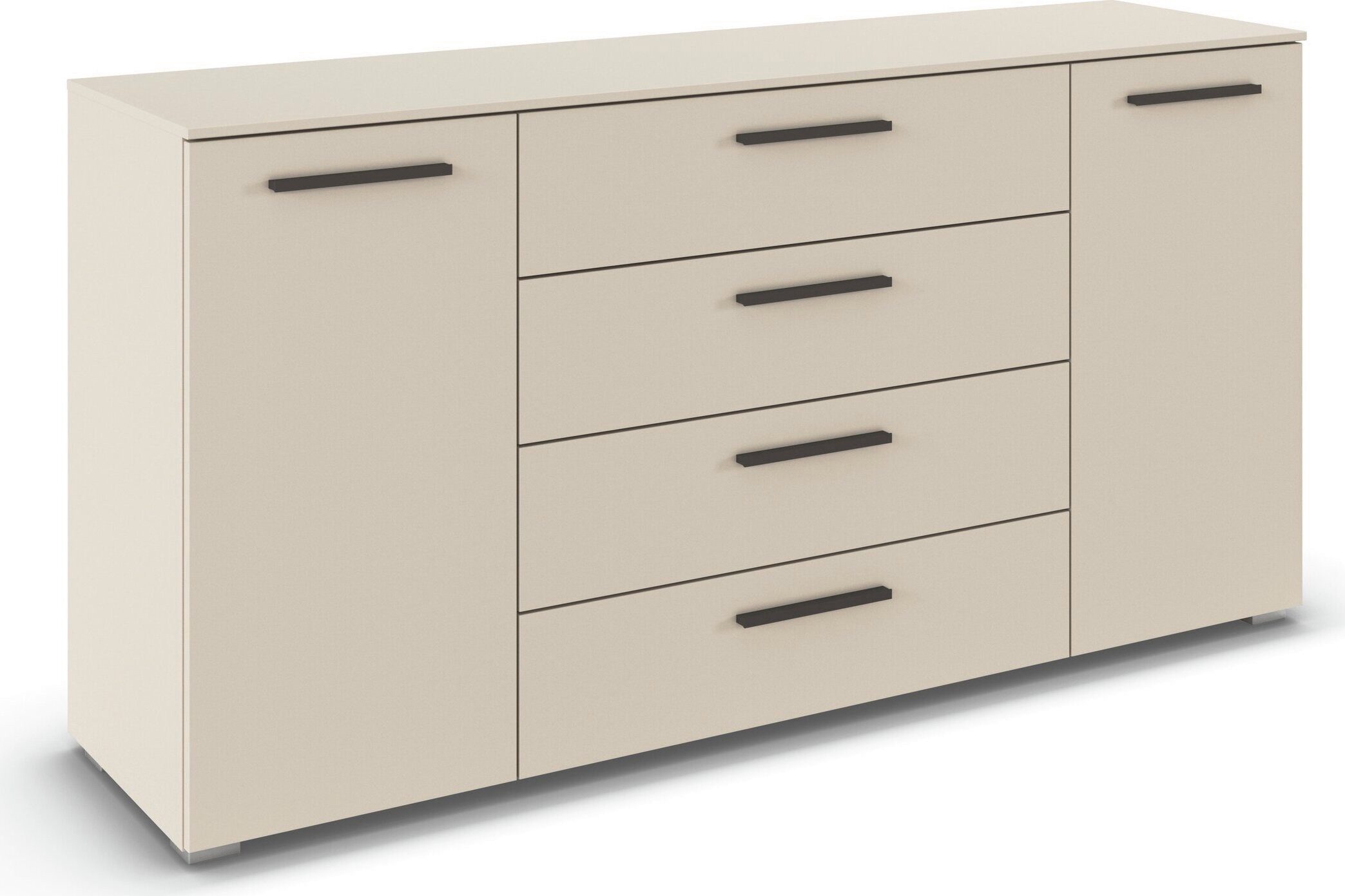 rauch Kombikommode Sideboard Schubkommode Kommode MONTCLAR Front Dekor/Hochglanz/Glas (Breite 160 / Höhe 81 cm, 2 Einlegeböden, inkl. Soft-Close-Funktion), 2-türig, 4 geräumige Schubladen, viele Griffvarianten MADE IN GERMANY