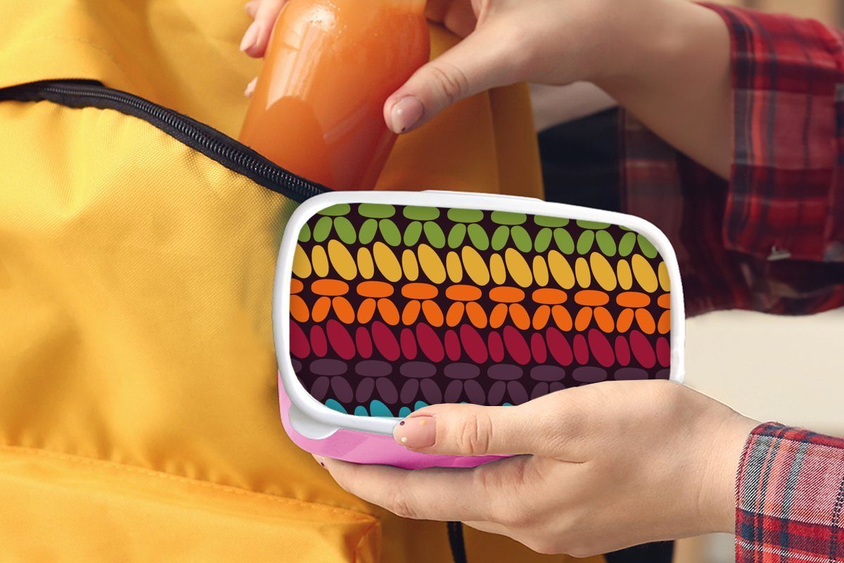 MuchoWow Lunchbox Häkelmuster - - Retro Regenbogen, Mädchen, für rosa Brotdose Erwachsene, (2-tlg), Snackbox, Kunststoff, Kunststoff Kinder, Brotbox