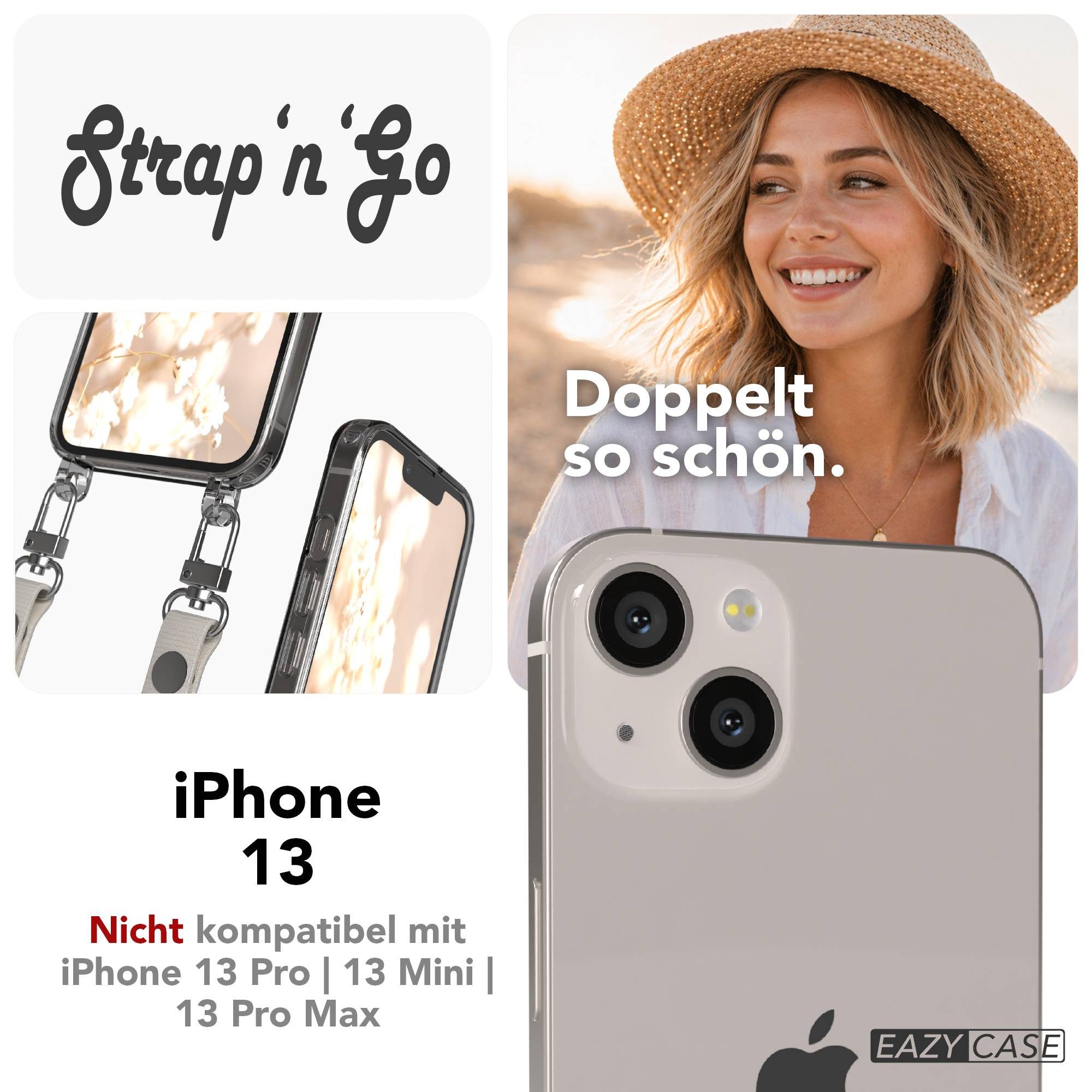 EAZY CASE Handykette für Apple iPhone 13 Handyhülle mit Handyband magnetisch, Handykette in Taupe mit Magnetband und Länge bis 1,90 m