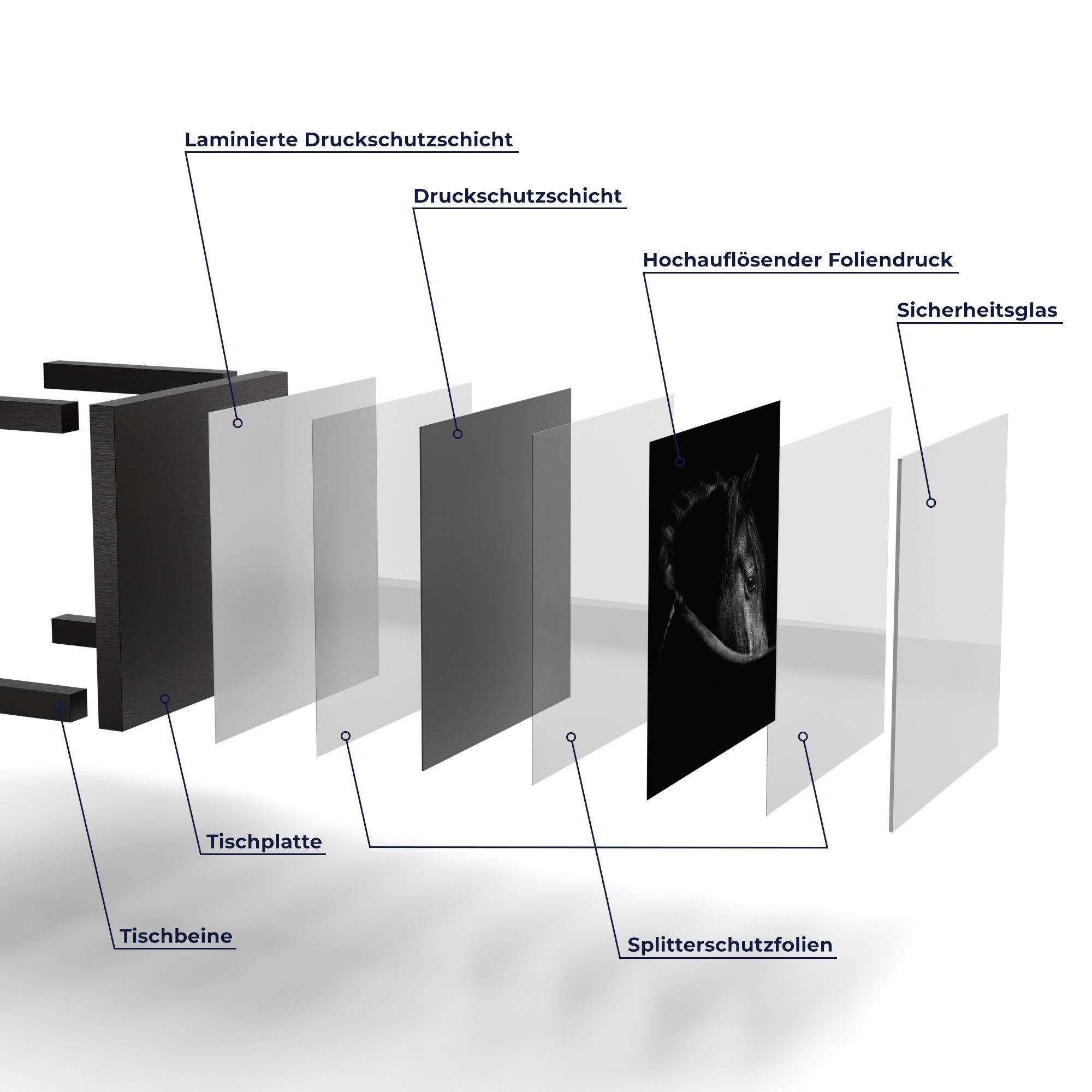 Schwarz DEQORI im Glas Glastisch modern Pferd Beistelltisch Couchtisch 'Schönes Profil',