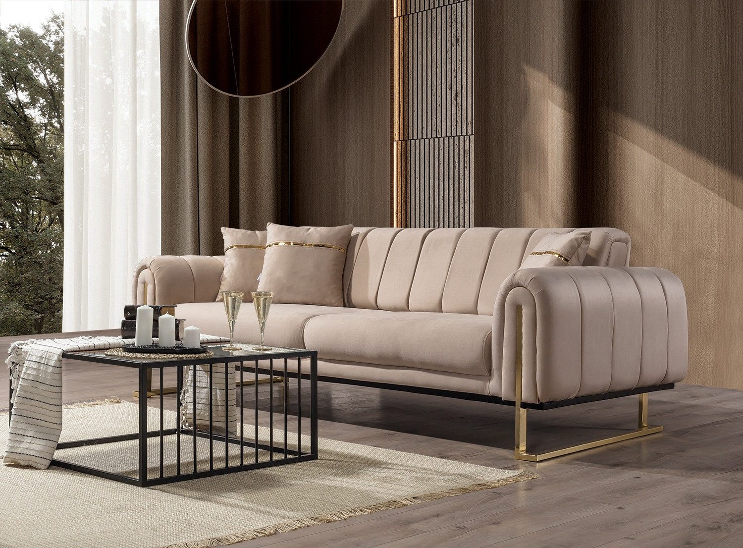 Villa Möbel Sofa Wave, 3-Sitzer 1 Teile, mit Relax-/Bettfunktion durch umklappbare Rückenlehne