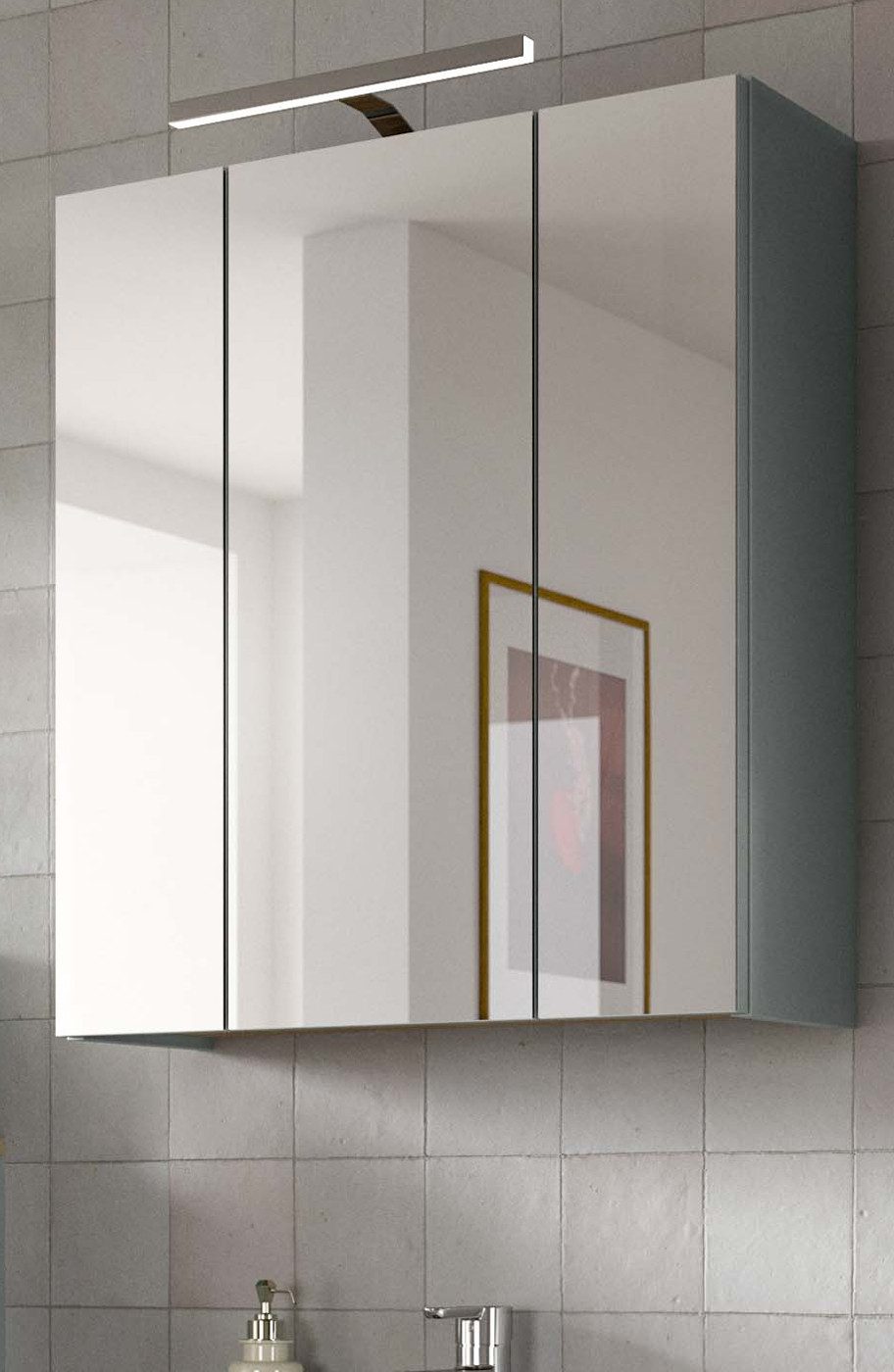 Inn.Furn Badezimmerspiegelschrank Luna (Badschrank in hellem Grün, 3-türig, 60 x 68 cm) mit 9 Fächern