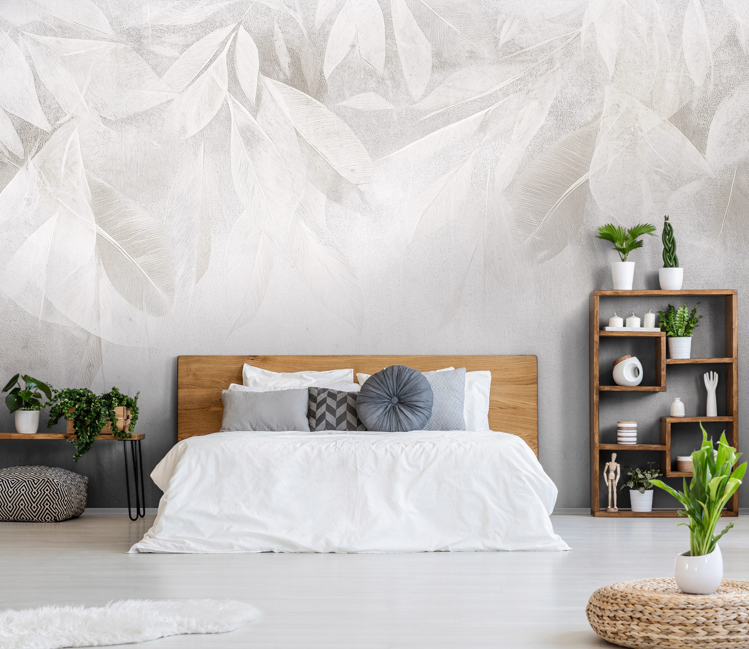 Wallarena Fototapete Blätter Grau Modern Vlies Tapete Wohnzimmer Schlafzimm günstig online kaufen