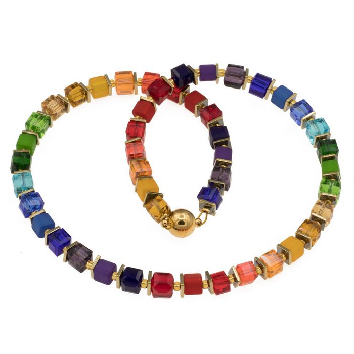 Bella Carina Perlenkette Regenbogen Glaswürfel Kette und Hämatit Scheiben facettierte Glaswürfel