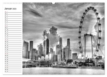 CALVENDO Wandkalender Singapur Ansichten in schwarz weiß (Premium, hochwertiger DIN A2 Wandkalender 2023, Kunstdruck in Hochglanz)
