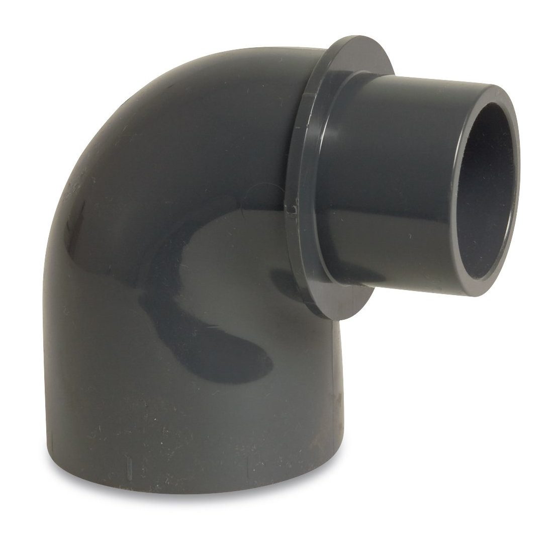 Mega Group Gewindefitting Winkel reduziert 90° PVC-U Muffe/Stutzen x Muffe 10 bar, grau, Ø 40/50 mm x 50 mm (PN10)