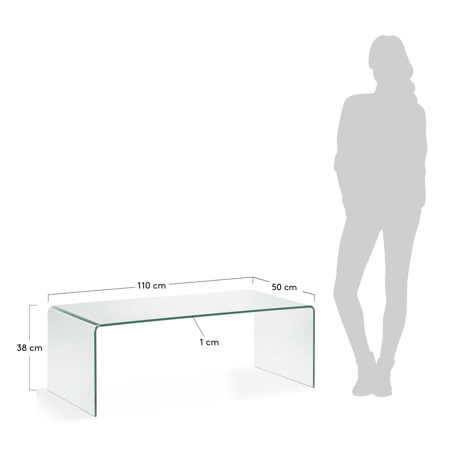Tisch Burano 110x50cm Glas Natur24 Beistelltisch Gehärtetes Glas Couchtisch