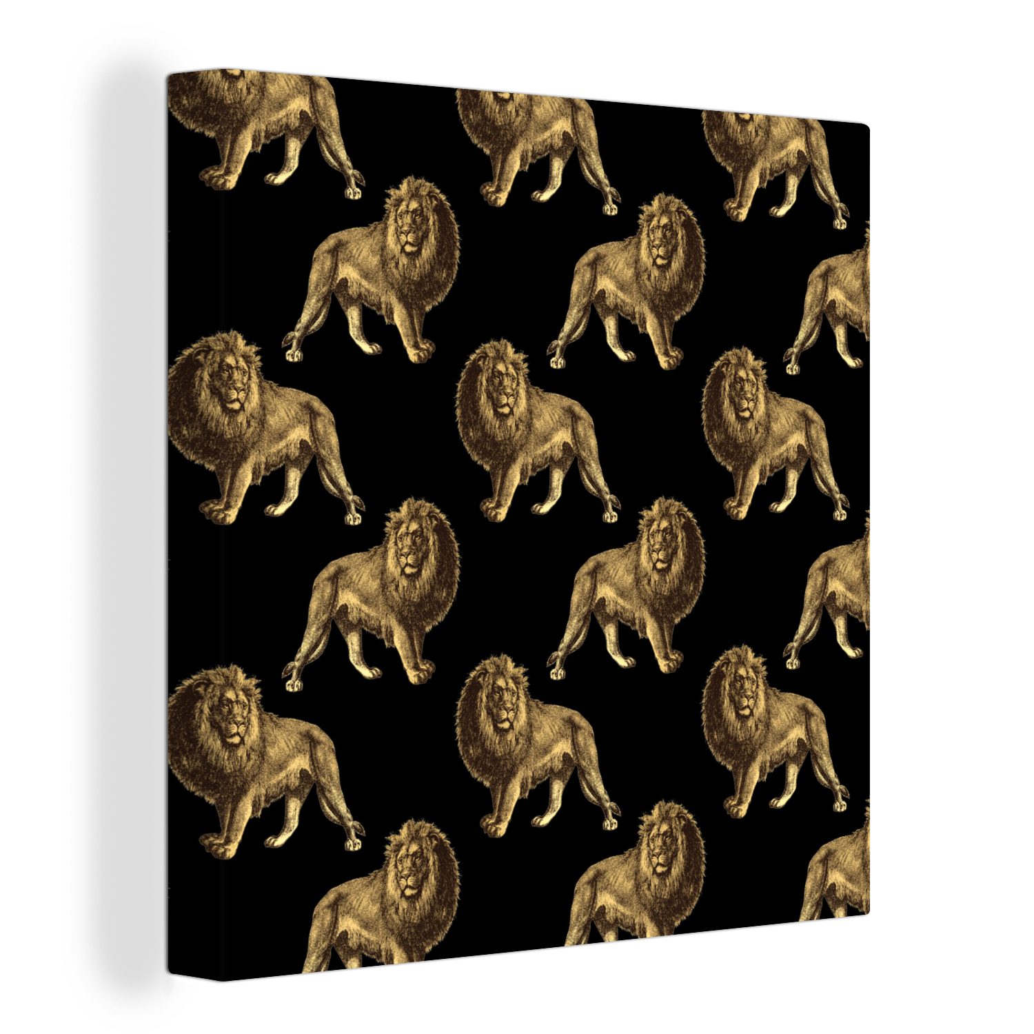 OneMillionCanvasses® Leinwandbild Muster - Löwe - Gold - Schwarz, (1 St), Leinwand Bilder für Wohnzimmer Schlafzimmer