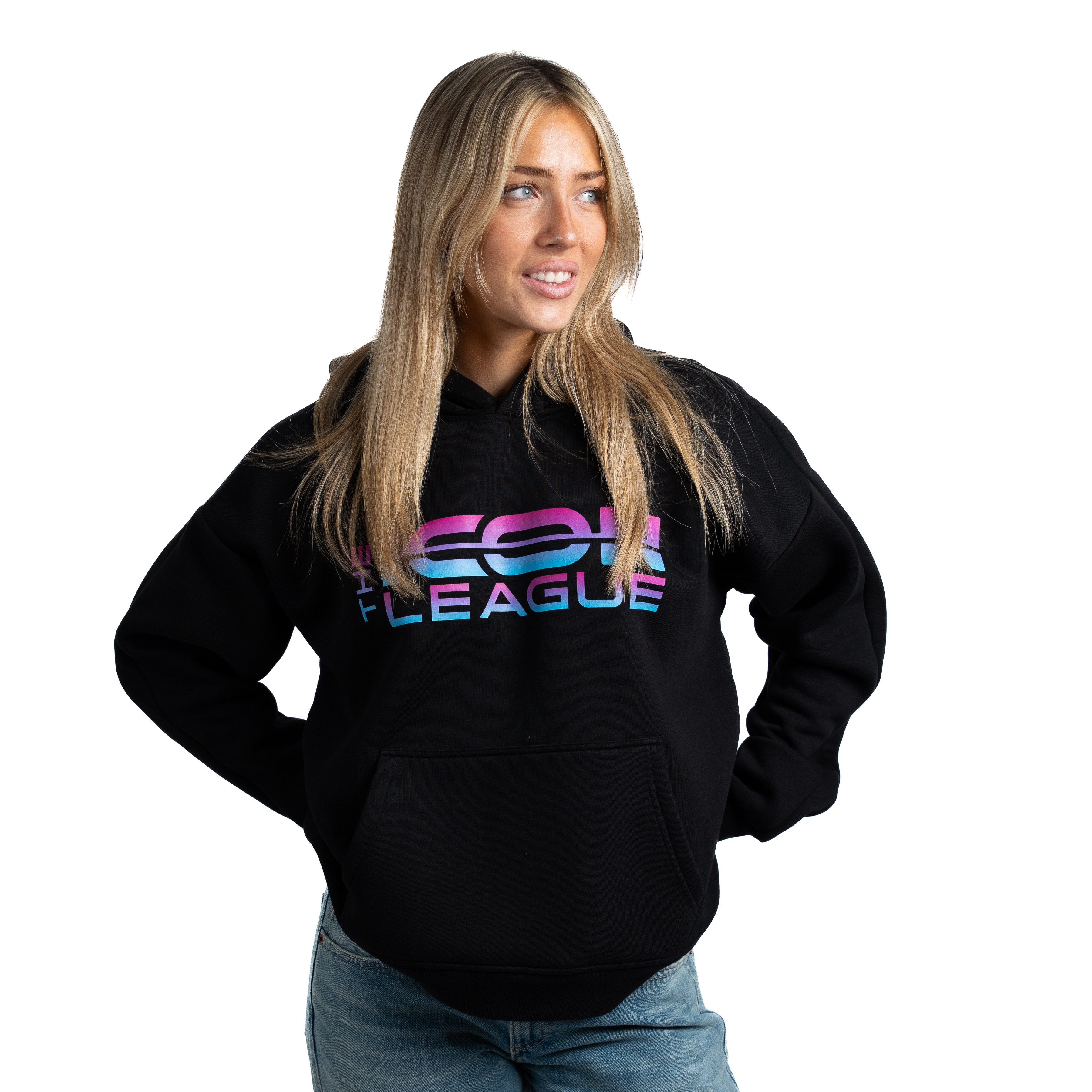 THE ICON LEAGUE Hoodie Schwarz aus schwerer Baumwolle für Herren und Damen (1er Set, 1x Oberteil) Weiches Baumwollmaterial mit farbigem Logo und Kapuze