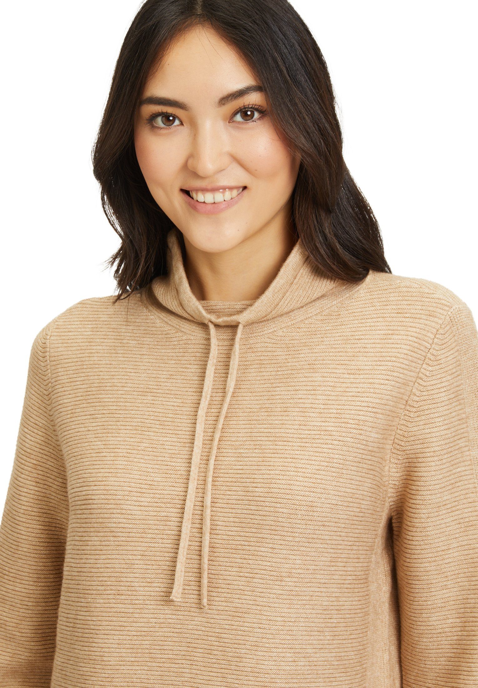 Betty&Co Strickpullover mit Kragen Beige Struktur (1-tlg)