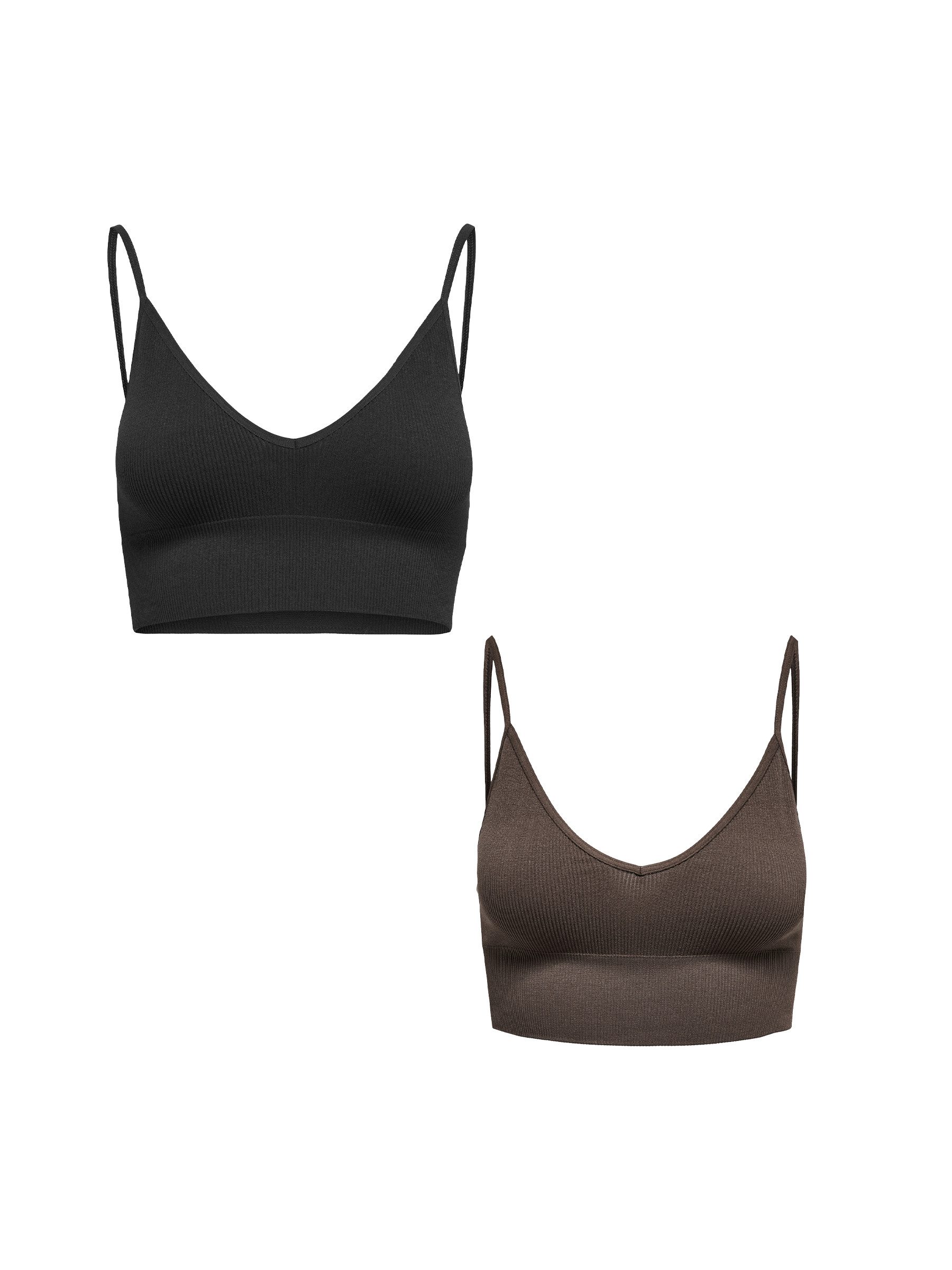 ONLY Shirttop Oberteil Spaghetti Bustier Bralette für Damen (2-tlg) Slim fit unifarben elastisch Ohne Verschluss Basic-Style