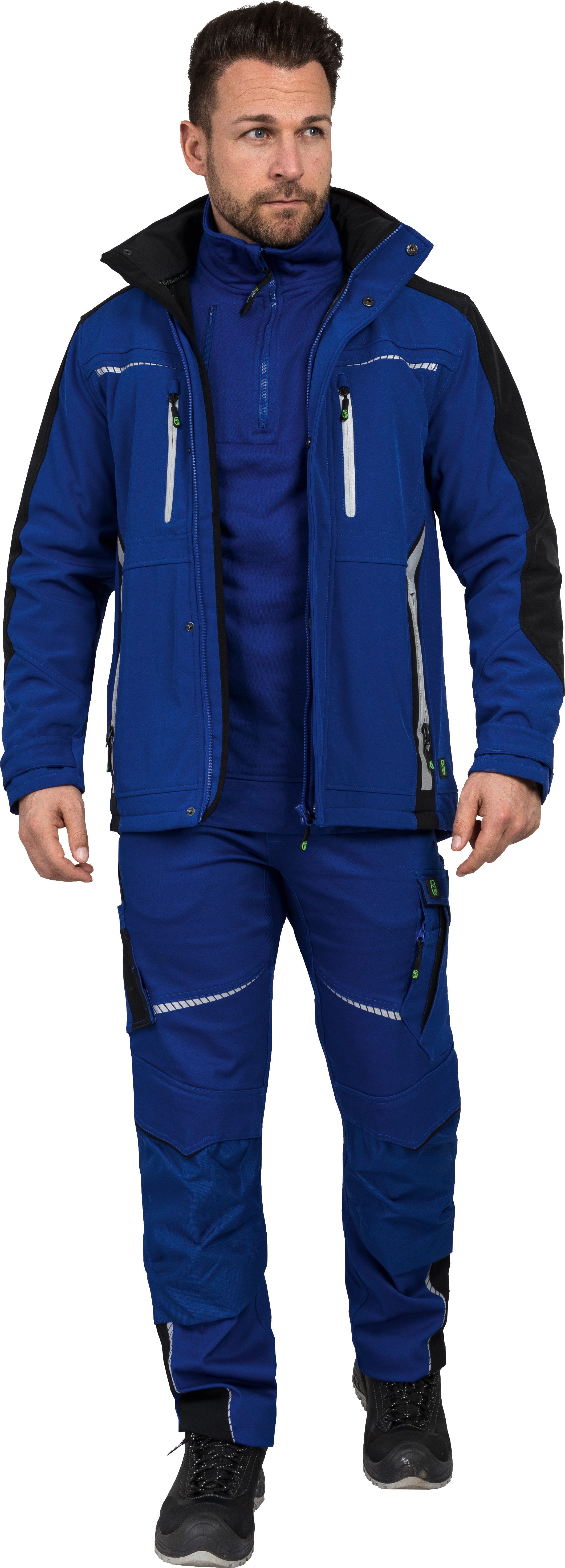Leibwächter Softshelljacke Flex-Line Herren Übergangsjacke mit Kapuze (atmungsaktive Regenjacke, wasserdichte Softshell Arbeitsjacke) robustes 3-Lagenlaminat-Softshell, Reflektoren für gute Sichtbarkeit