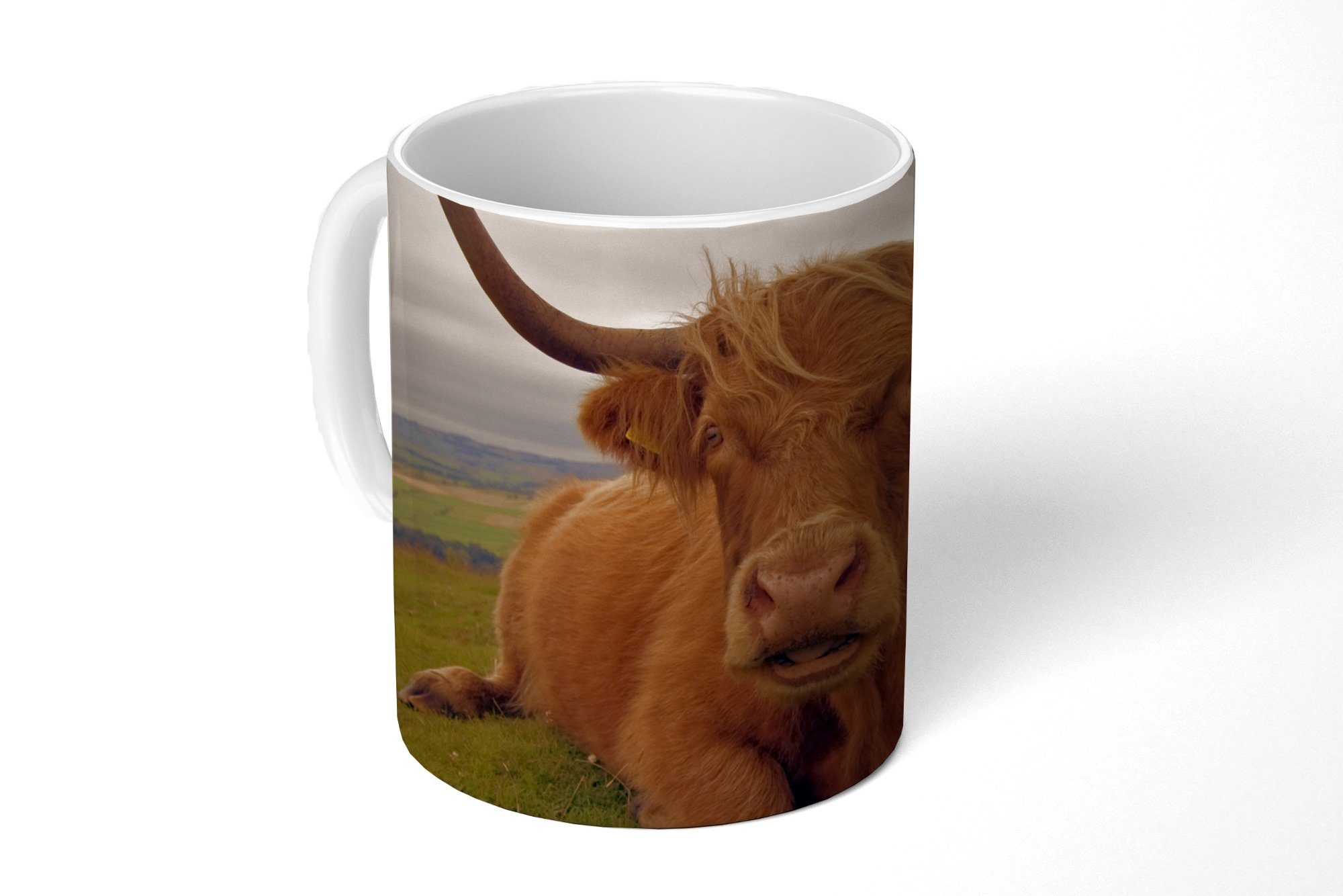 MuchoWow Tasse Schottischer Highlander Teetasse, Keramik, Becher, - Geschenk Berg, - Teetasse, Tiere Kaffeetassen