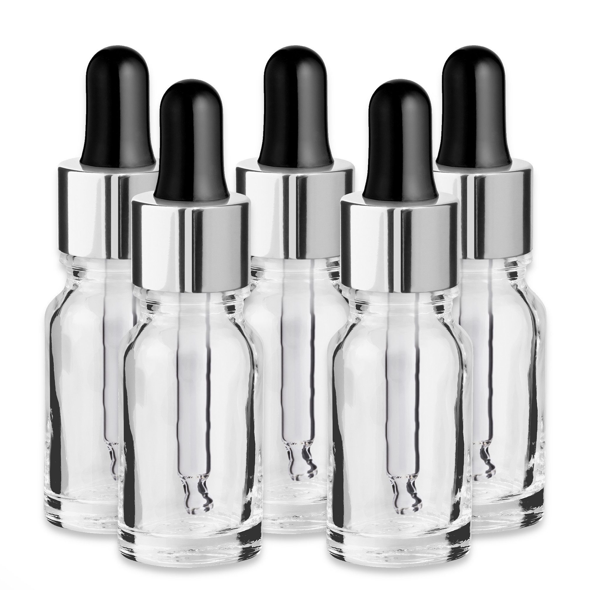CK Verpackung GmbH Zerstäuberflasche x5 Glasflasche klar 10 ml mit silberner Aluminiumpipette Miniflasche