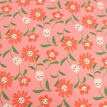 SCHÖNER LEBEN. Stoff Baumwollstoff Kinderstoff Webware Lisa Blumen-Gesichter rosa 1,47m, allergikergeeignet