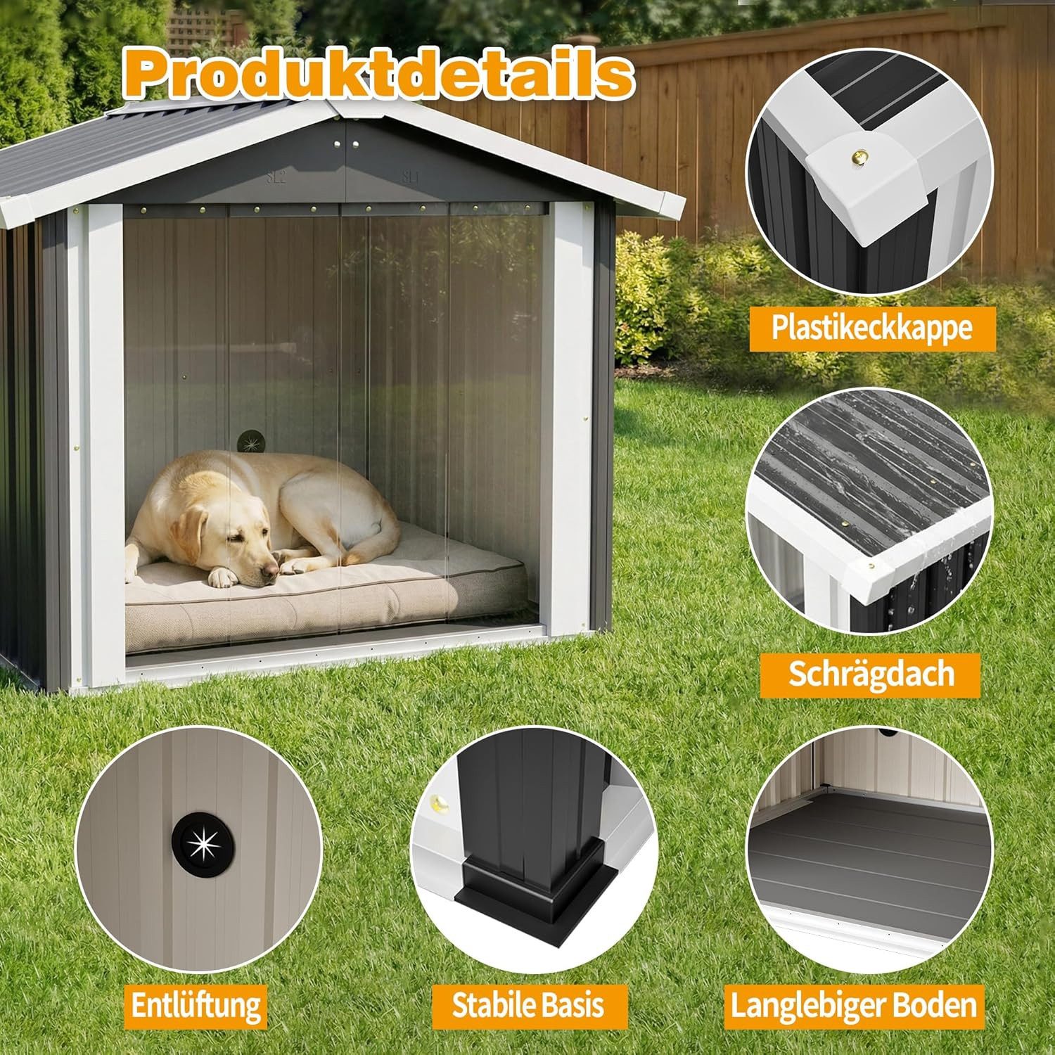 BlingBin Hundehütte Metall Hundehaus mit Satteldach Hundehöhle Rasenmäher Garage, Katzenhaus Mähroboter Dach für Garten Draußen