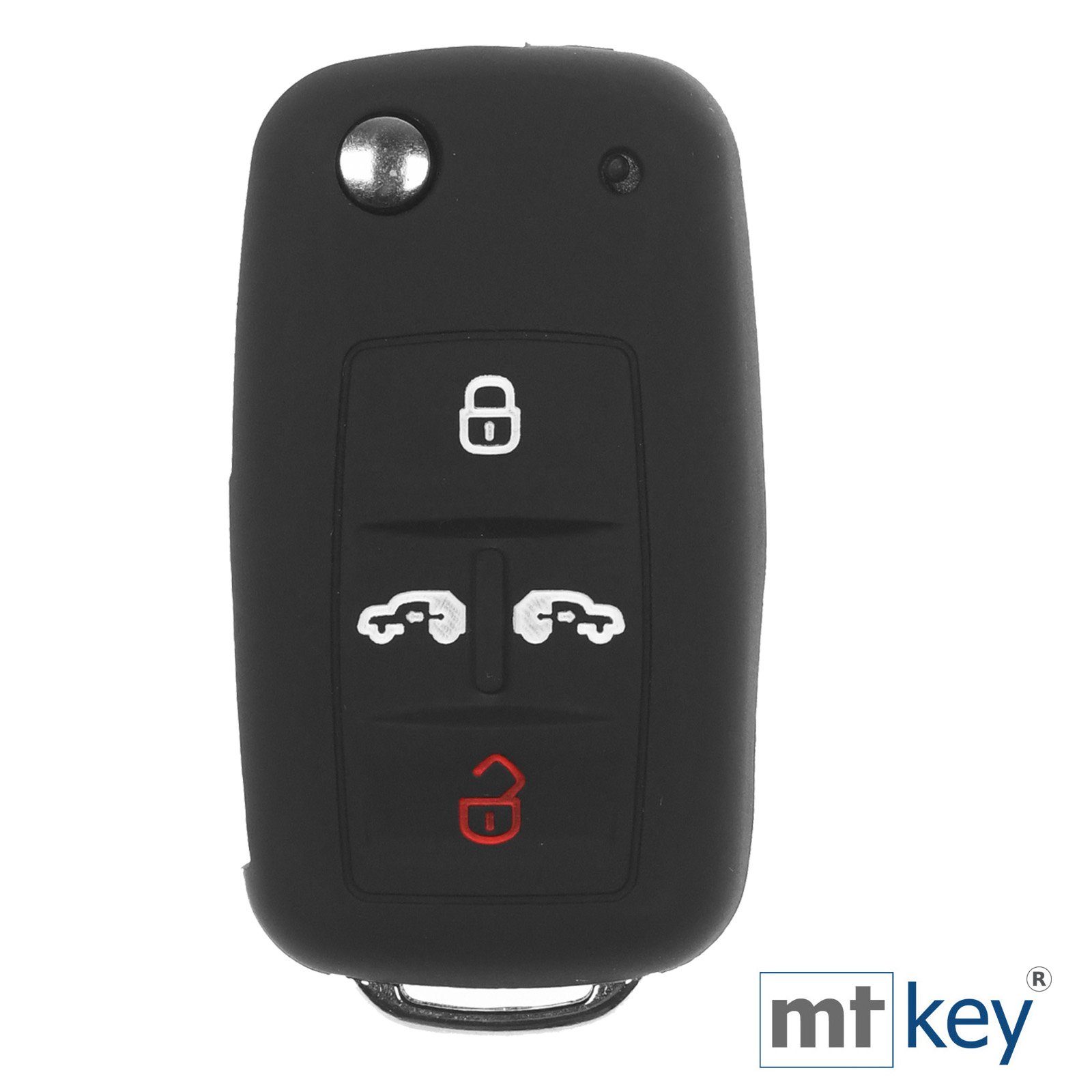 mt-key Schlüsseltasche Autoschlüssel Silikon Schwarz Multivan Schlüssel + Design Sharan für Seat 4 T5 VW Schutzhülle Schlüsselband, Alhambra Caddy Wabe T6 Tasten