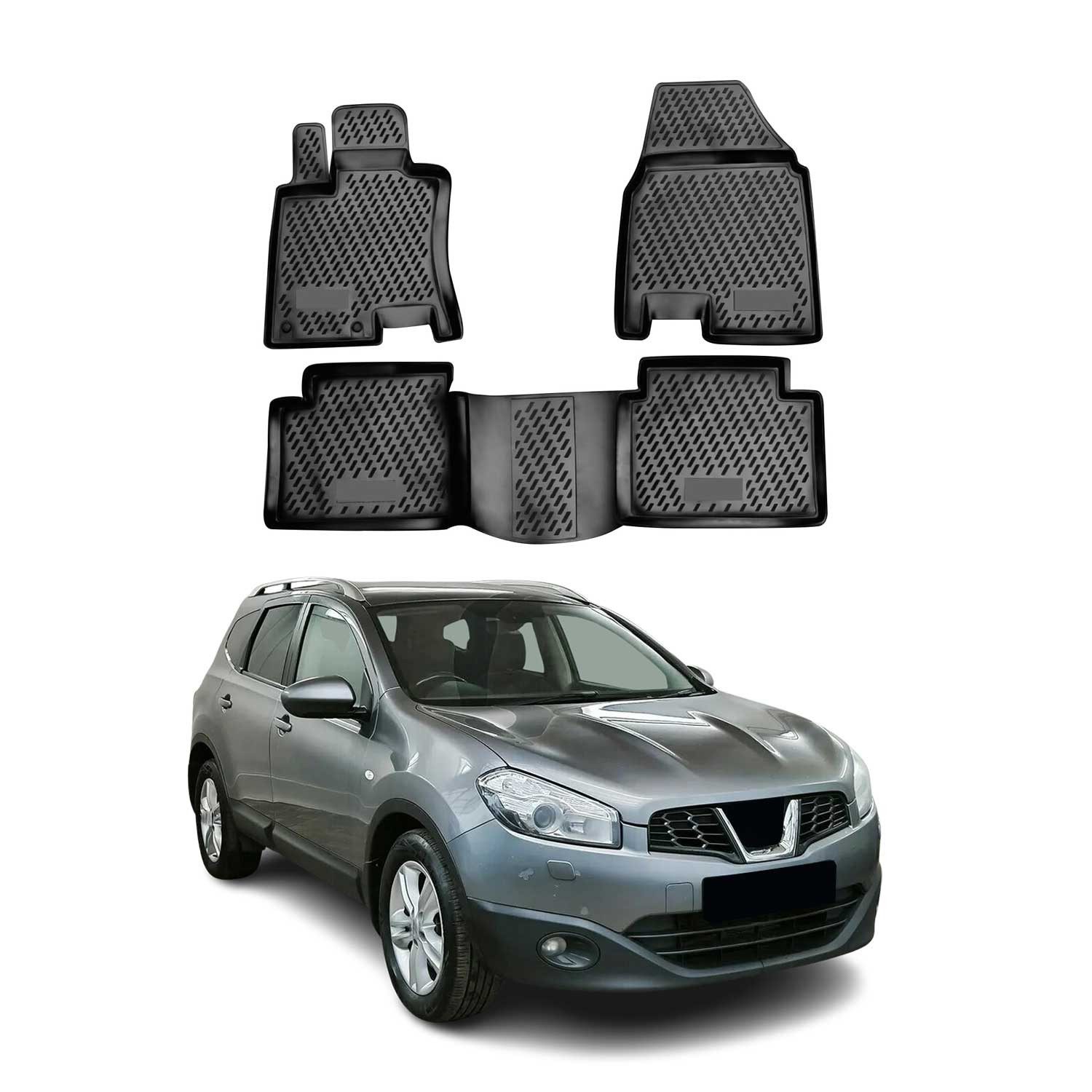 OMAC Auto-Fußmatten für Nissan Qashqai +2 2008-2014 Schwarz 4 tlg TPE (4 St), für Nissan Qashqai +2 2008-2014 Nissan Qashqai +2 2008-2014, Antirutsch,Wasserfest,Einfache Installation