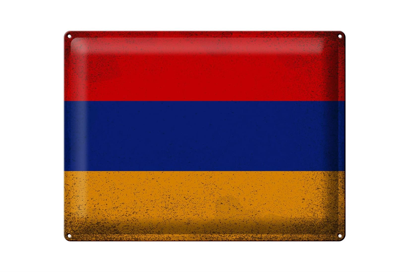 Metallschild Flagge Armenien 40x30cm Flag Armenia Vintage