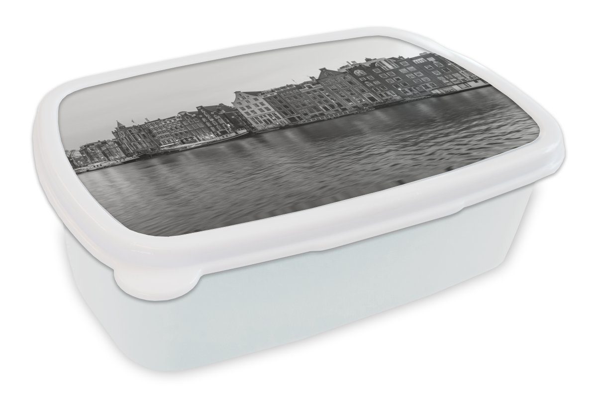 - für Brotbox (2-tlg), Brotdose, Mädchen Schwarz weiß, und Grachtenhäuser Amsterdamer Lunchbox für MuchoWow Kunststoff, und und Jungs Erwachsene, Kinder