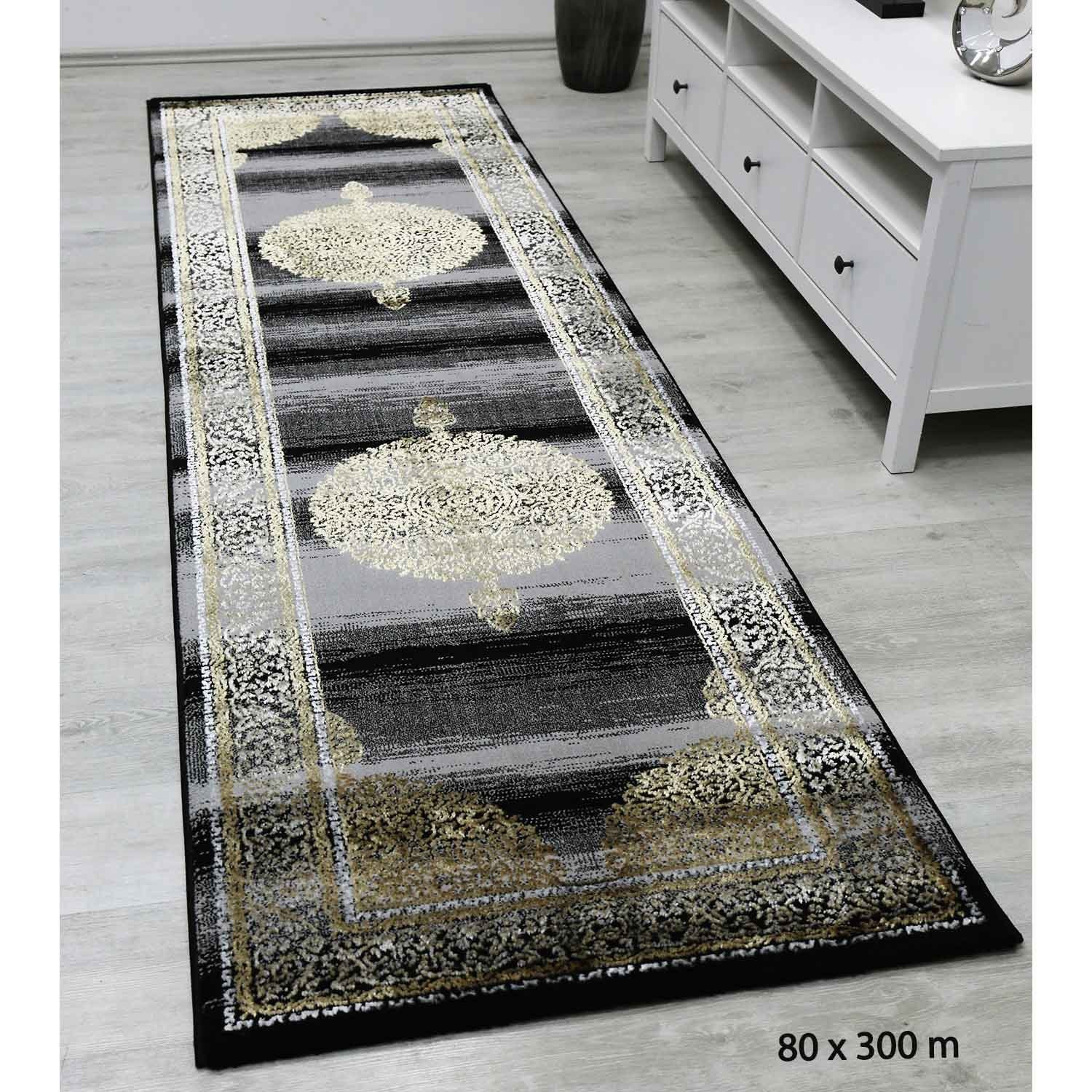 Vimoda Orientteppich Designer Wohnzimmerteppich Spezielles Design, Rechteckig, Elegant,Orientalisch, Glanz,in Grau, Gold