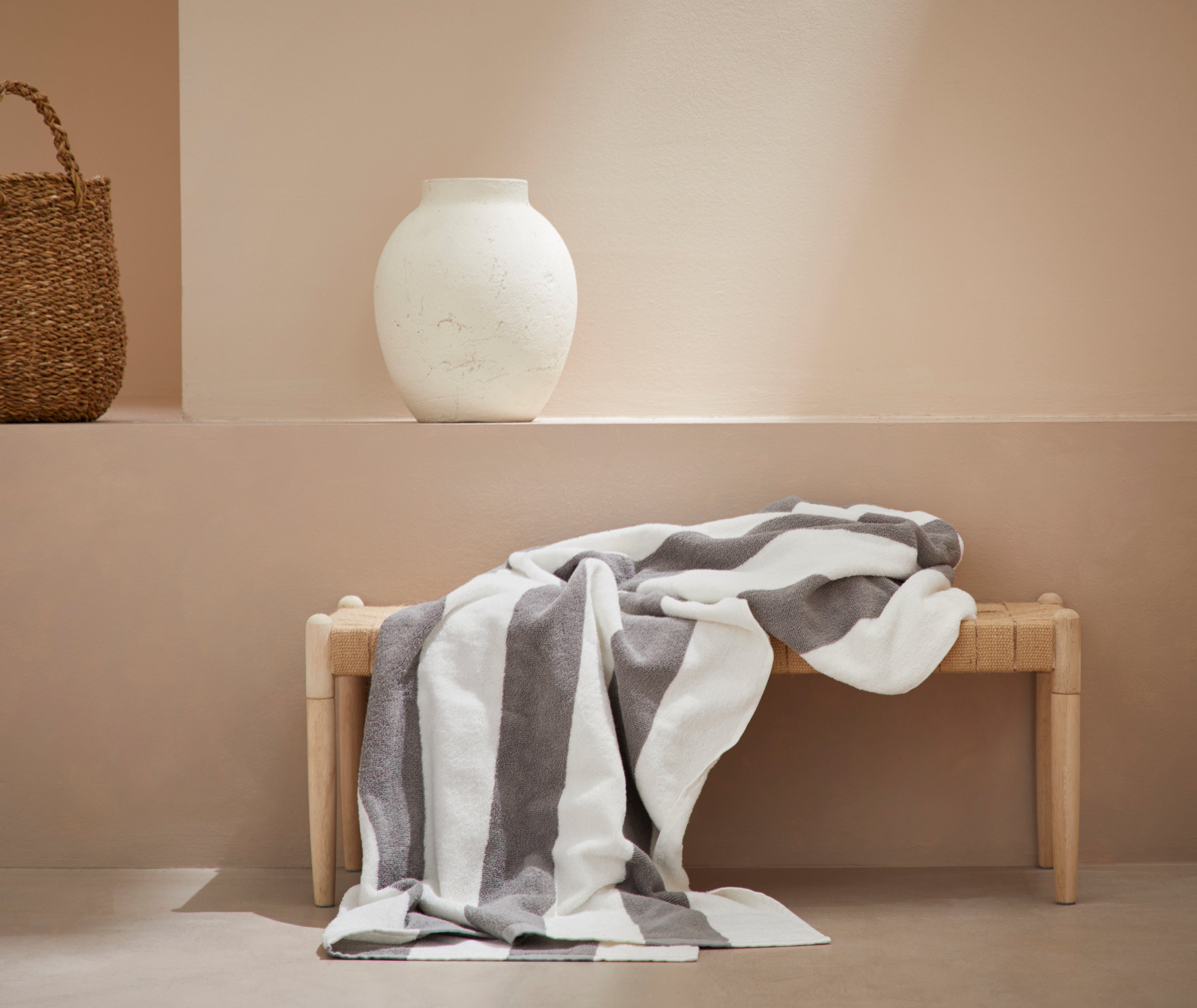 LeGer Home by Baumwolle Walkfrottee Streifen, Gercke Lija, grau mit Lena modernen (1-St), Strandtuch Strandhandtuch 100% Handtuch aus