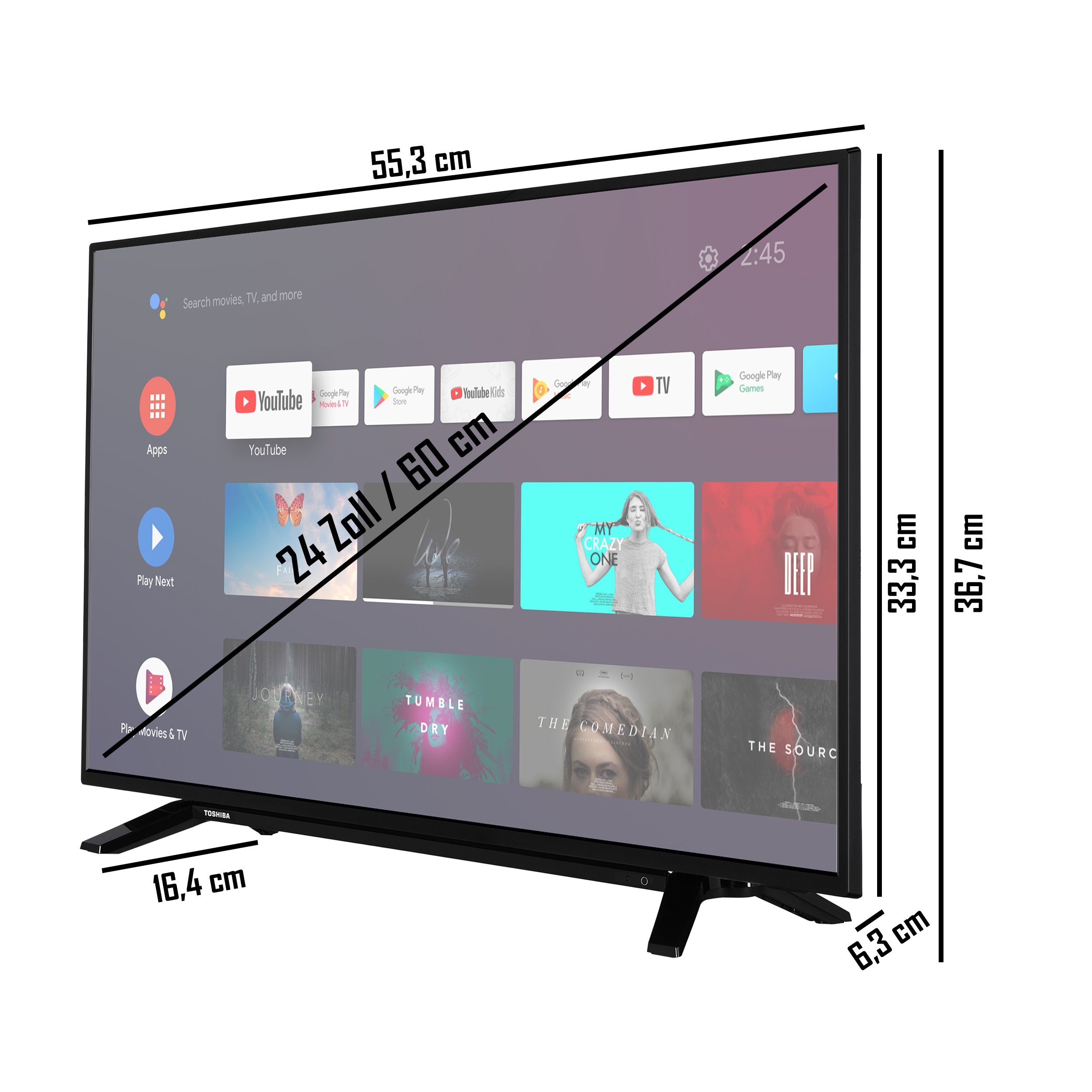 Toshiba 24WA2063DA LCD-LED Fernseher (60 cm/24 Zoll, HD-ready, Android TV,  Triple-Tuner, Bluetooth, WLAN, Google Play Store, HDR10)