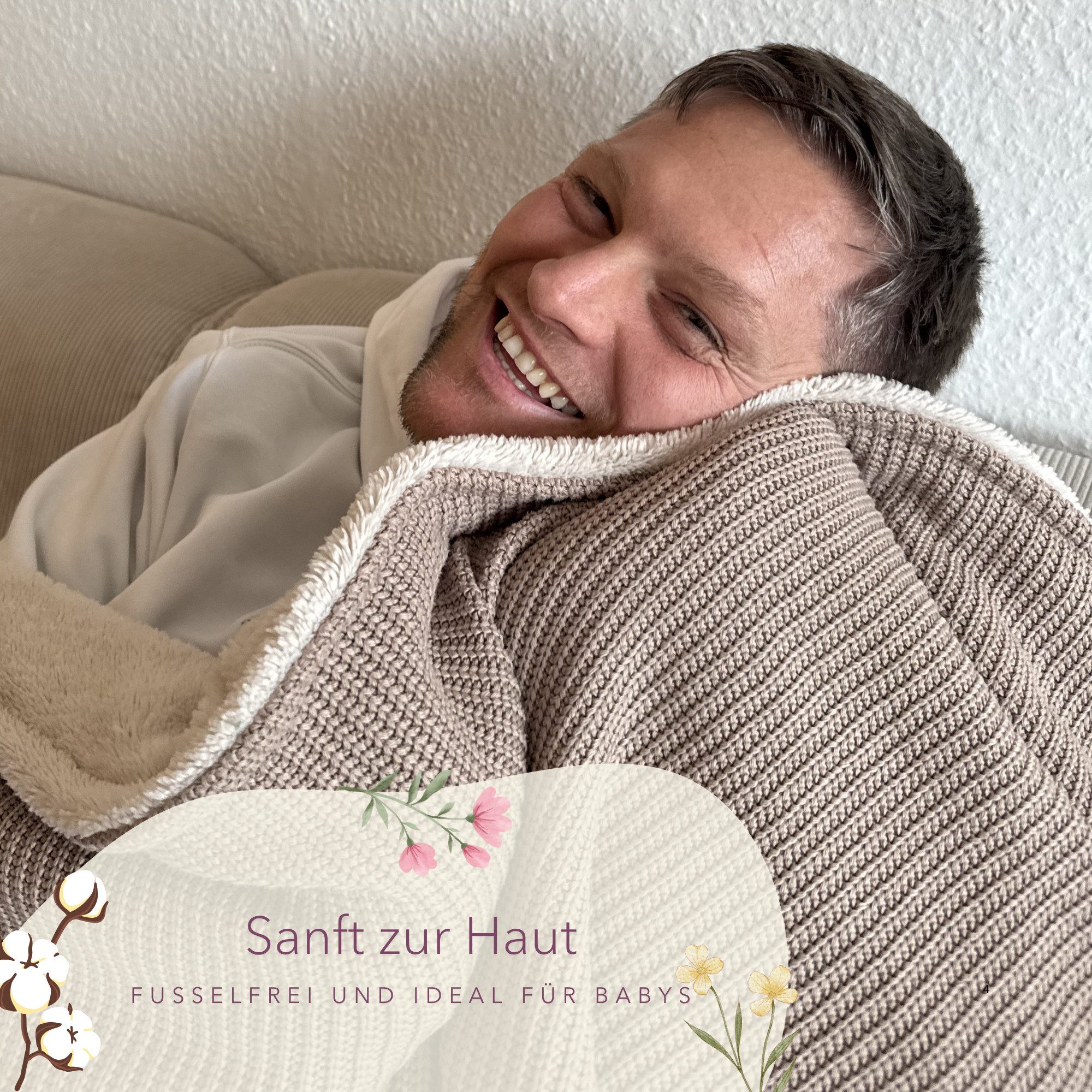 Wohndecke Premium Kuscheldecke mit Baumwollstrick, blanketino, extra voluminös – Bild 3 von 5