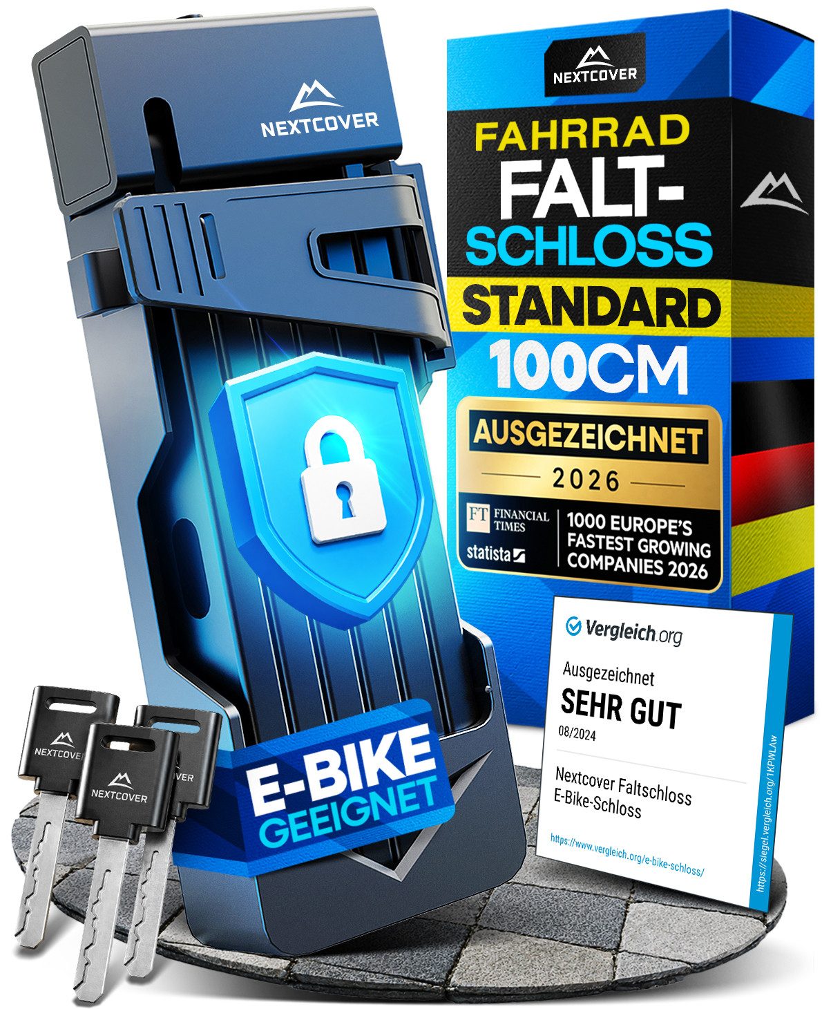 Nextcover Faltschloss NEXTCOVER® Faltschloss Fahrrad mit SteelSecure-Technologie