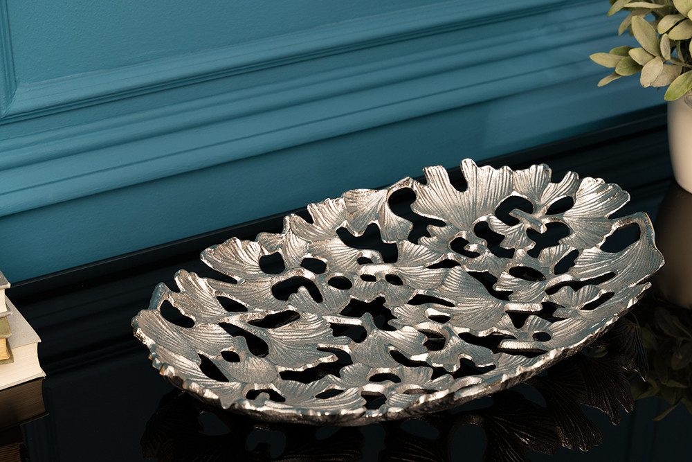 riess-ambiente Dekoschale GINKGO LEAFS 40cm silber (Einzelartikel, 1 St), Wohnzimmer · Schale · Handarbeit · Boho