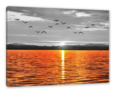 Pixxprint Leinwandbild ruhiger See bei Sonnenuntergang, ruhiger See bei Sonnenuntergang (1 St), Leinwandbild fertig bespannt, inkl. Zackenaufhänger
